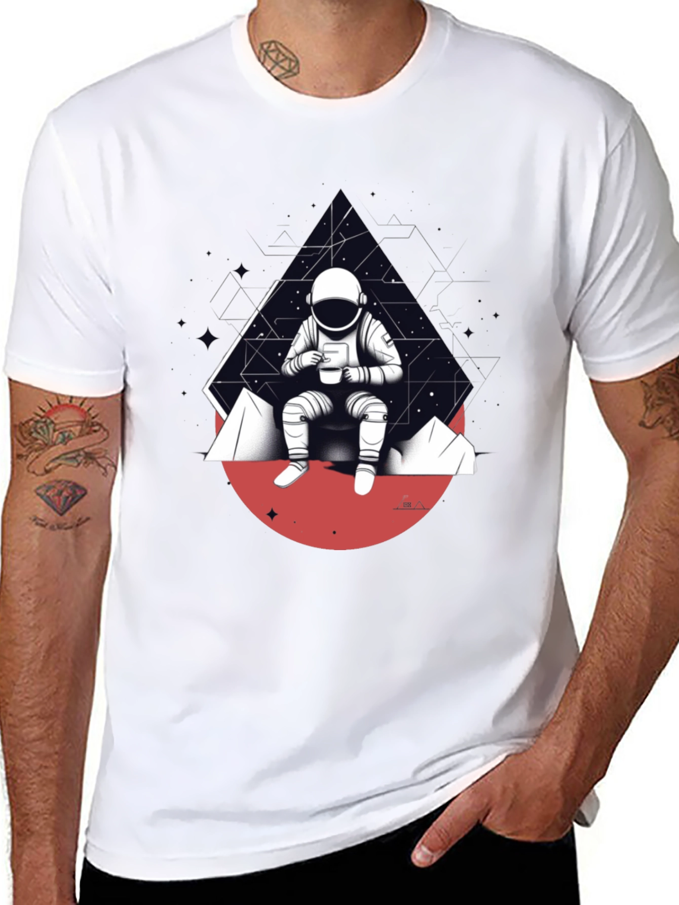 Astronaut Sipping Coffee Graphic T-Shirt