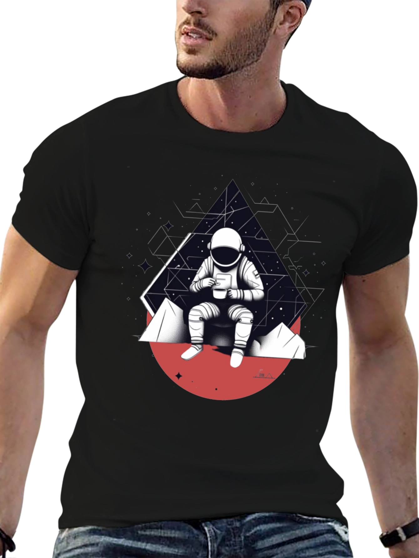 Astronaut Sipping Coffee Graphic T-Shirt