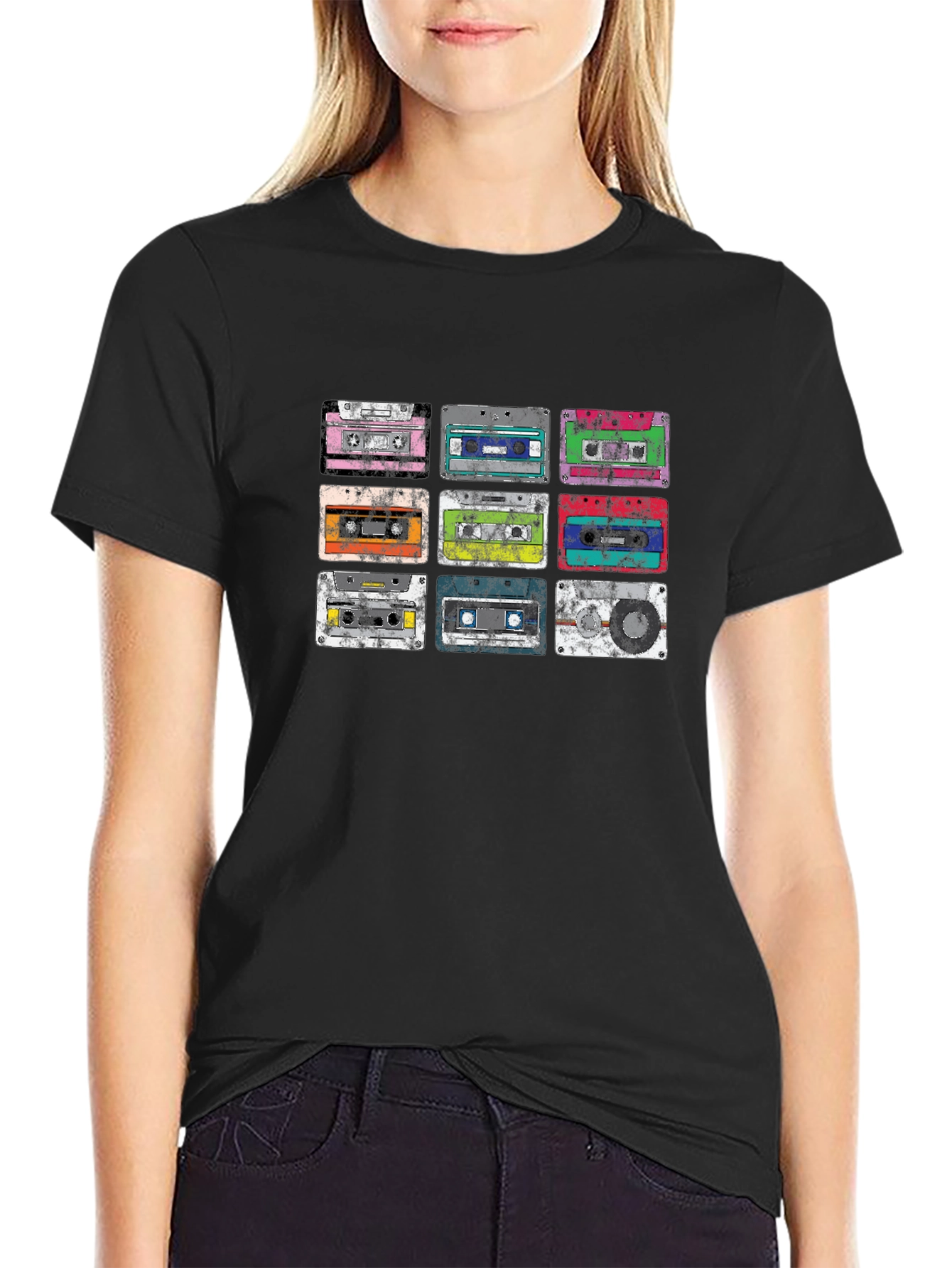Retro Cassette Tape Graphic Tee - Black
