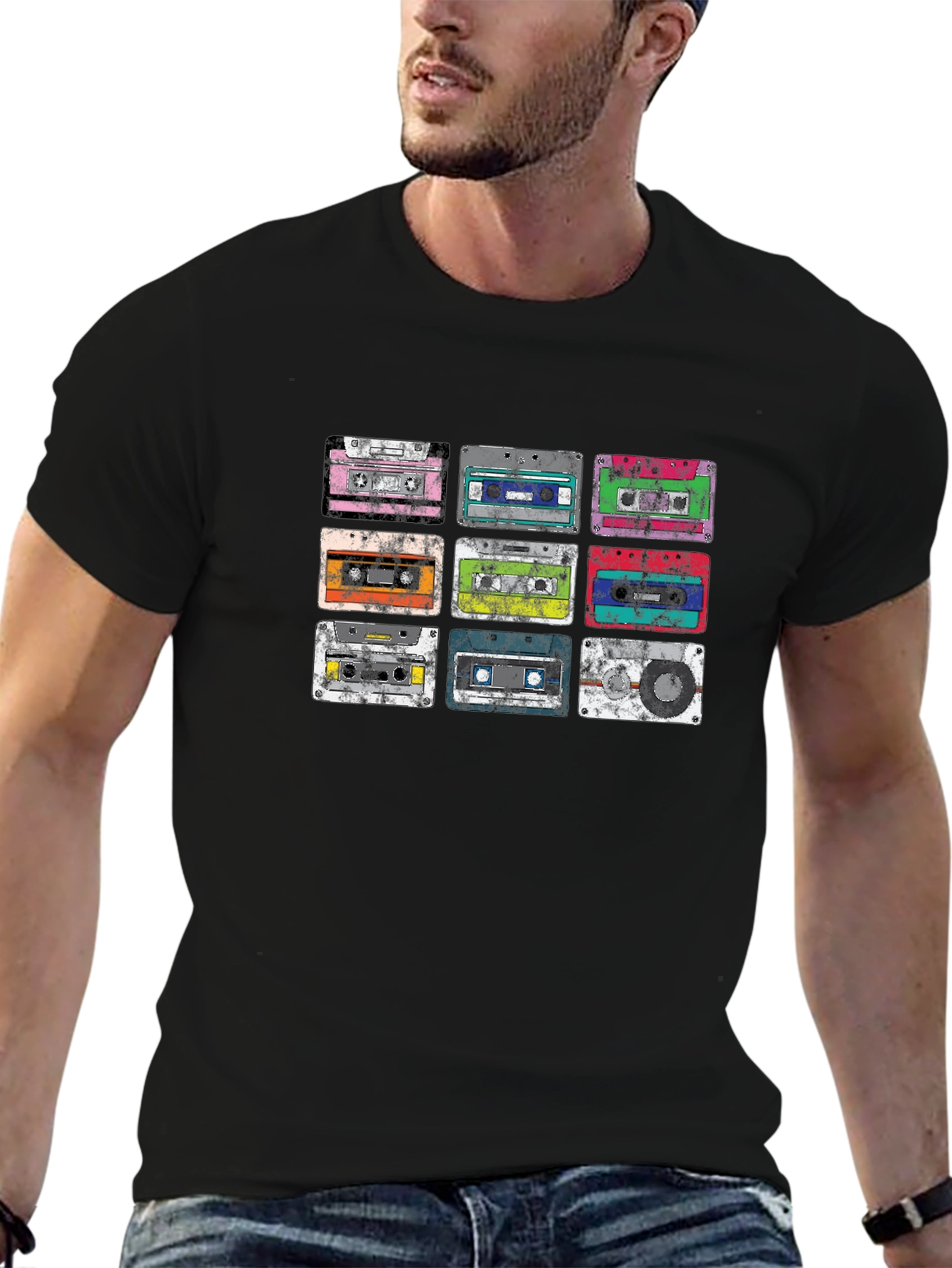 Retro Cassette Tape Graphic Tee - Black