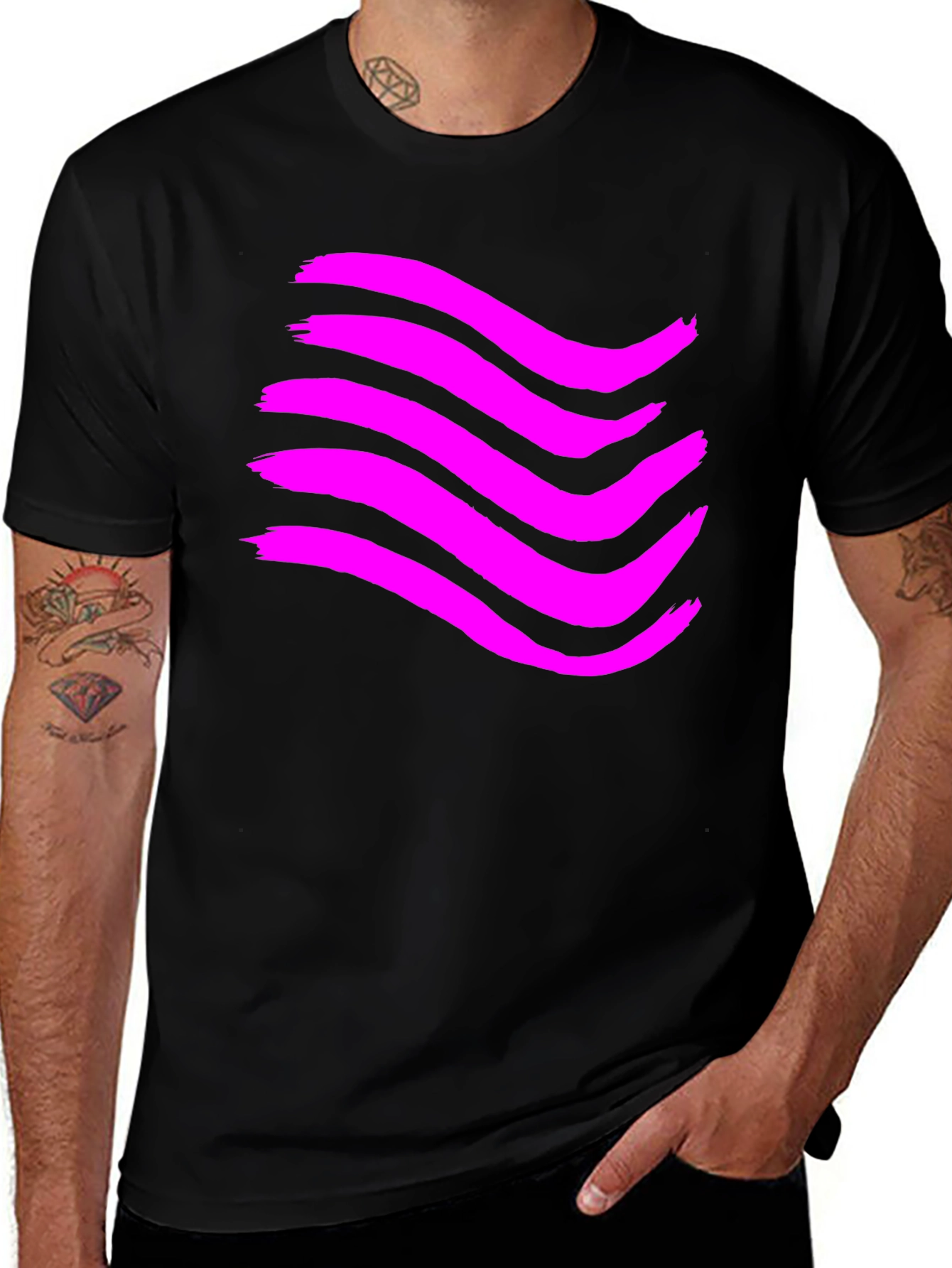 Abstract Wave Graphic T-Shirt - Black