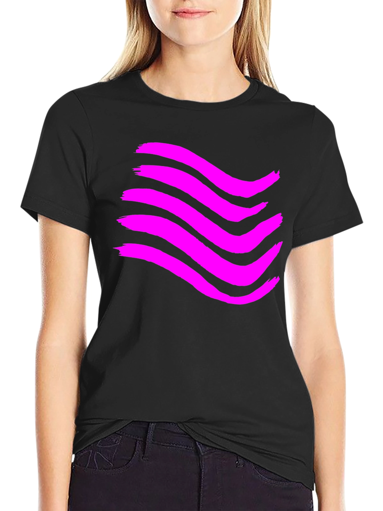 Abstract Wave Graphic T-Shirt - Black