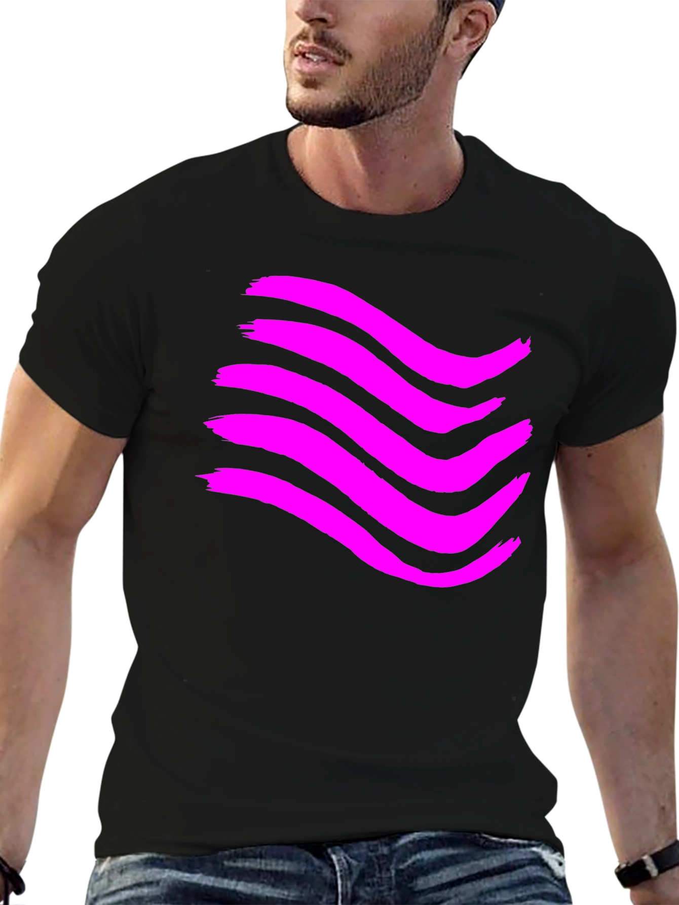 Abstract Wave Graphic T-Shirt - Black