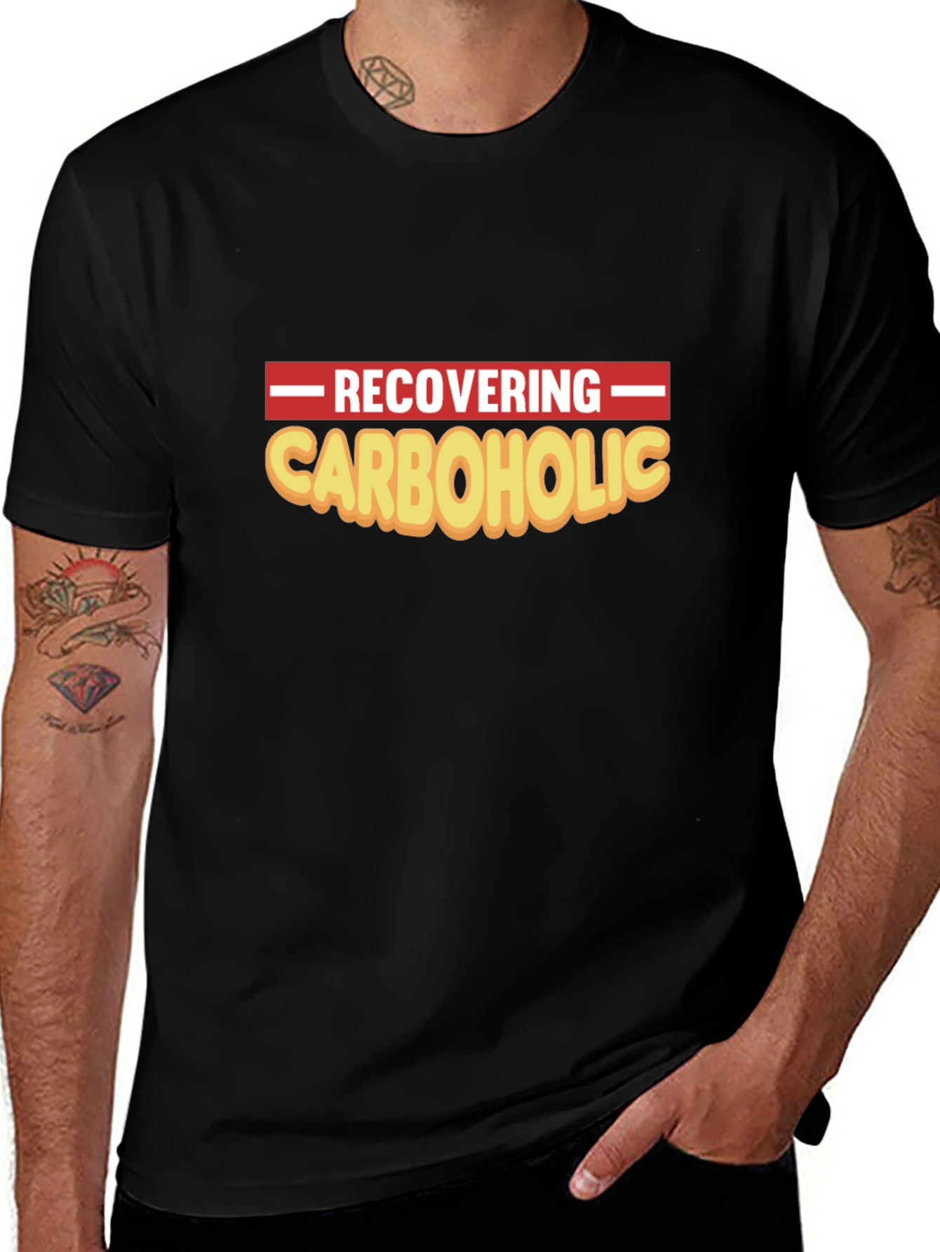Recovering Carboholic Black Graphic T-Shirt