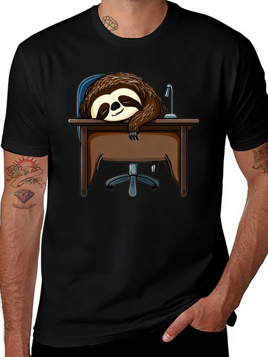 Sleeping Sloth on Desk T-Shirt - Funny Lazy Animal Tee