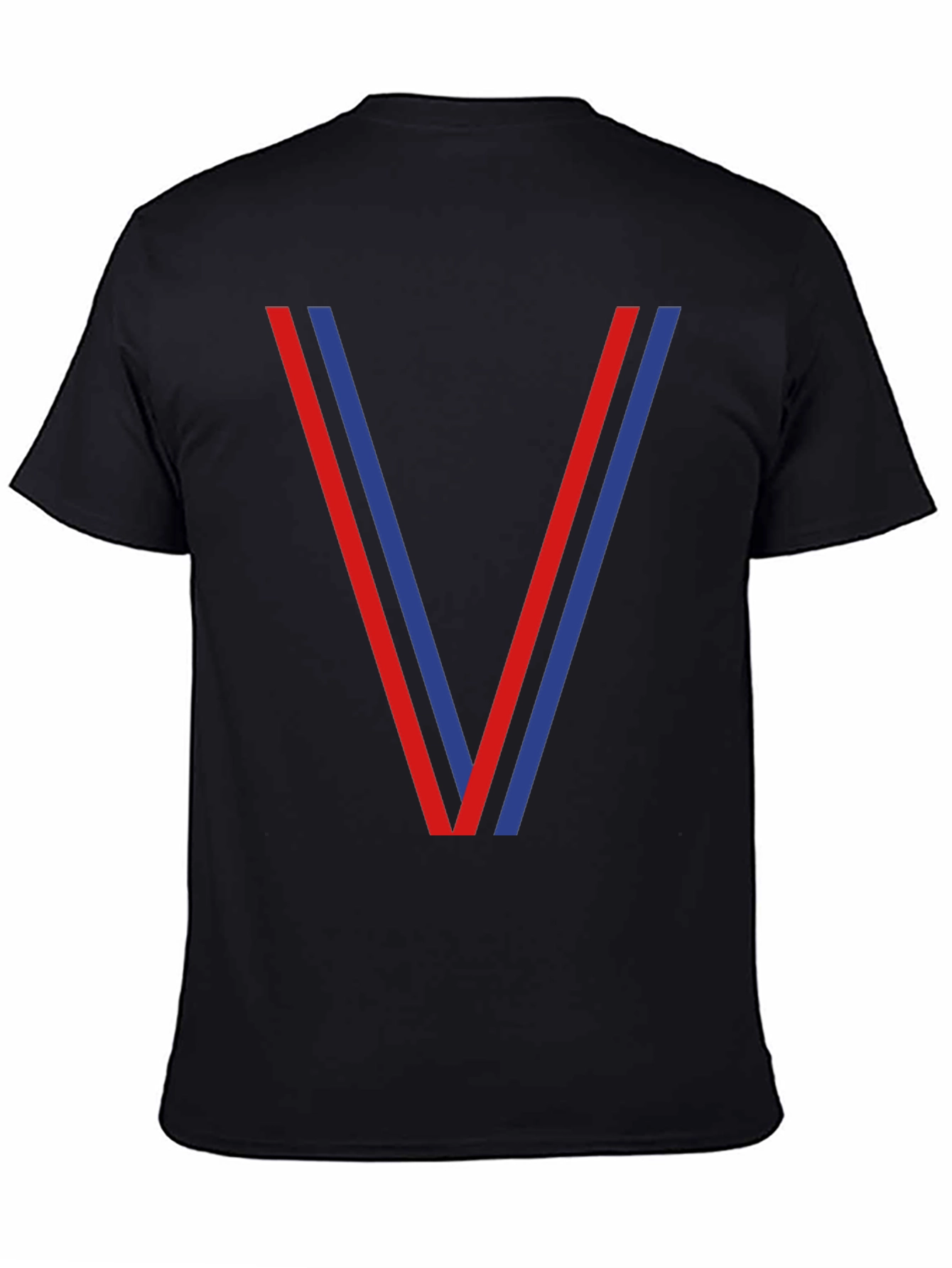 Mens Black T-Shirt with Red and Blue V Design