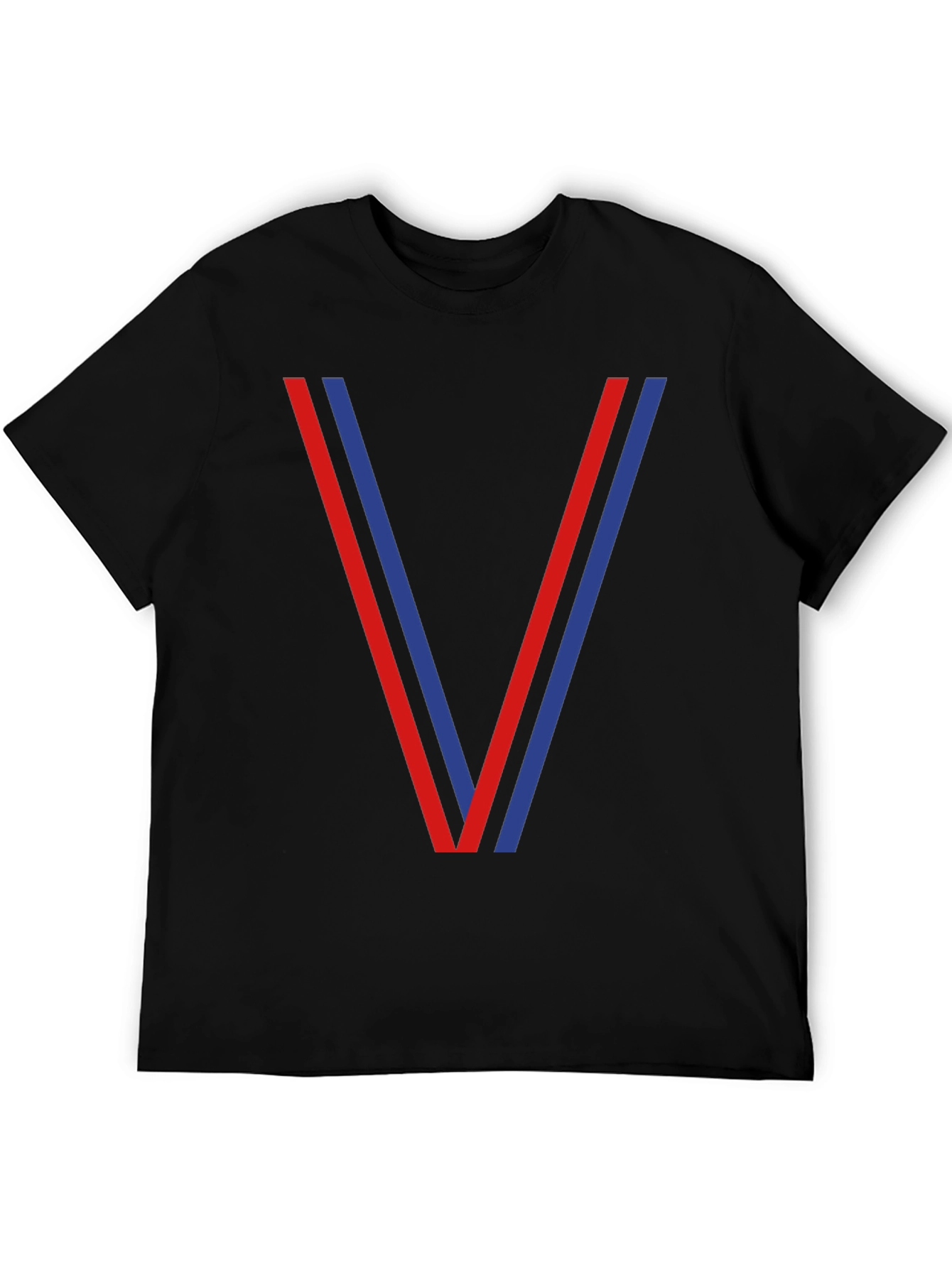 Mens Black T-Shirt with Red and Blue V Design