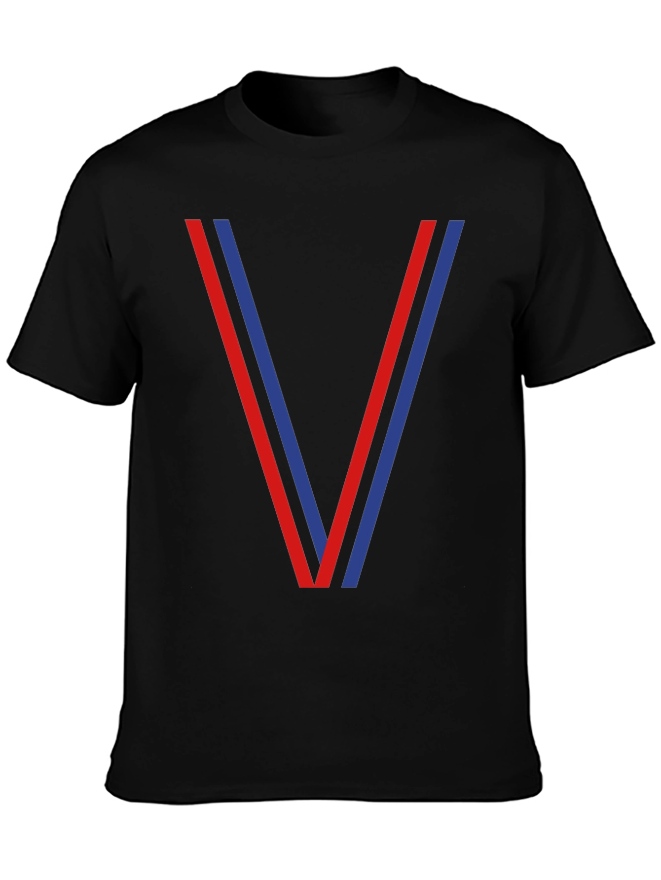 Mens Black T-Shirt with Red and Blue V Design