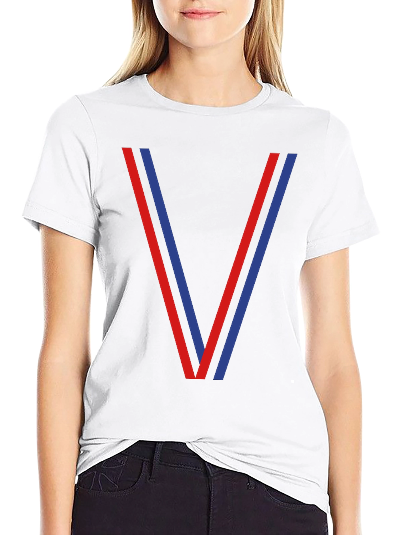 Mens Black T-Shirt with Red and Blue V Design
