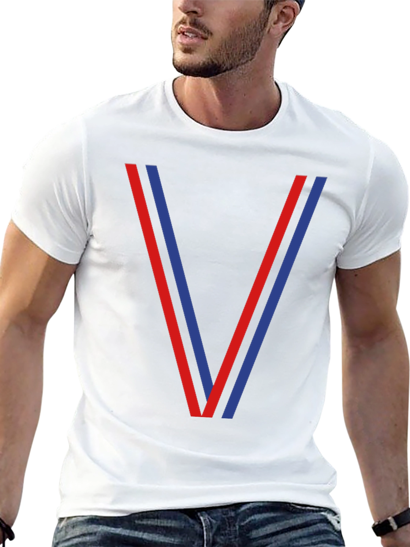 Mens Black T-Shirt with Red and Blue V Design