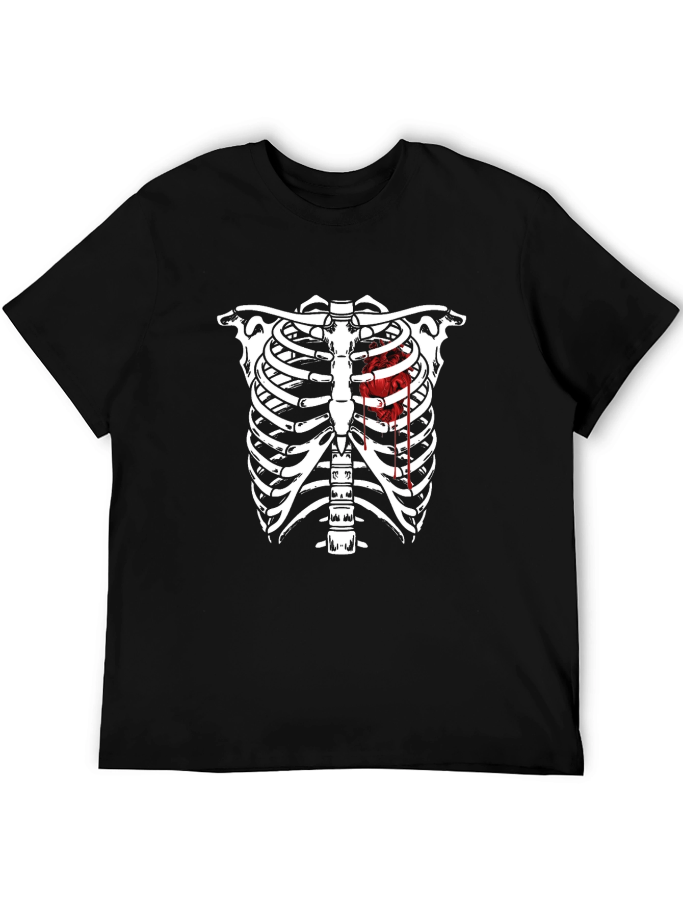 Skeleton Rib Cage Heart Graphic Tee - Black