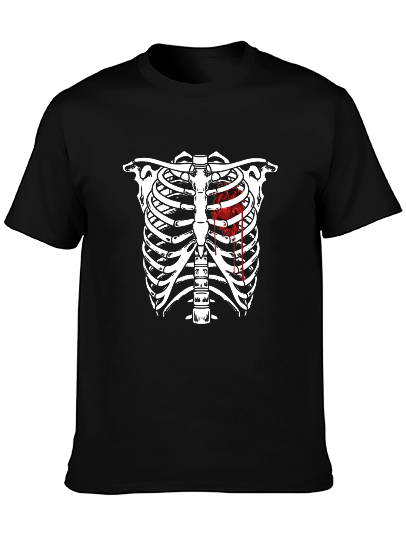 Skeleton Rib Cage Heart Graphic Tee - Black