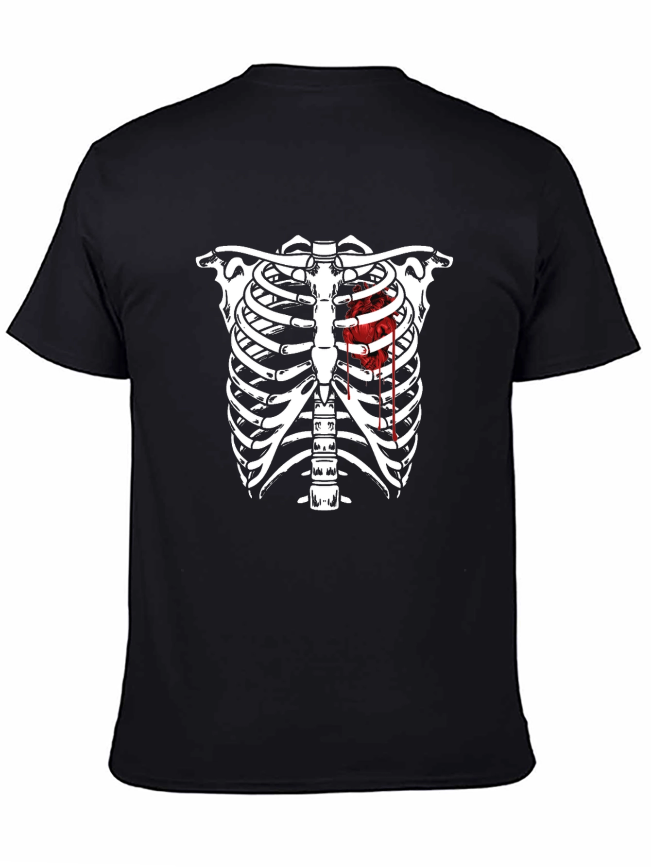 Skeleton Rib Cage Heart Graphic Tee - Black