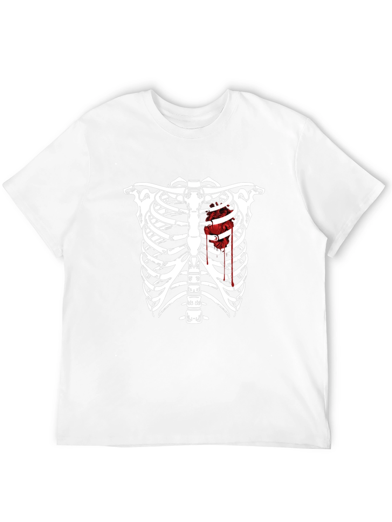 Skeleton Rib Cage Heart Graphic Tee - Black