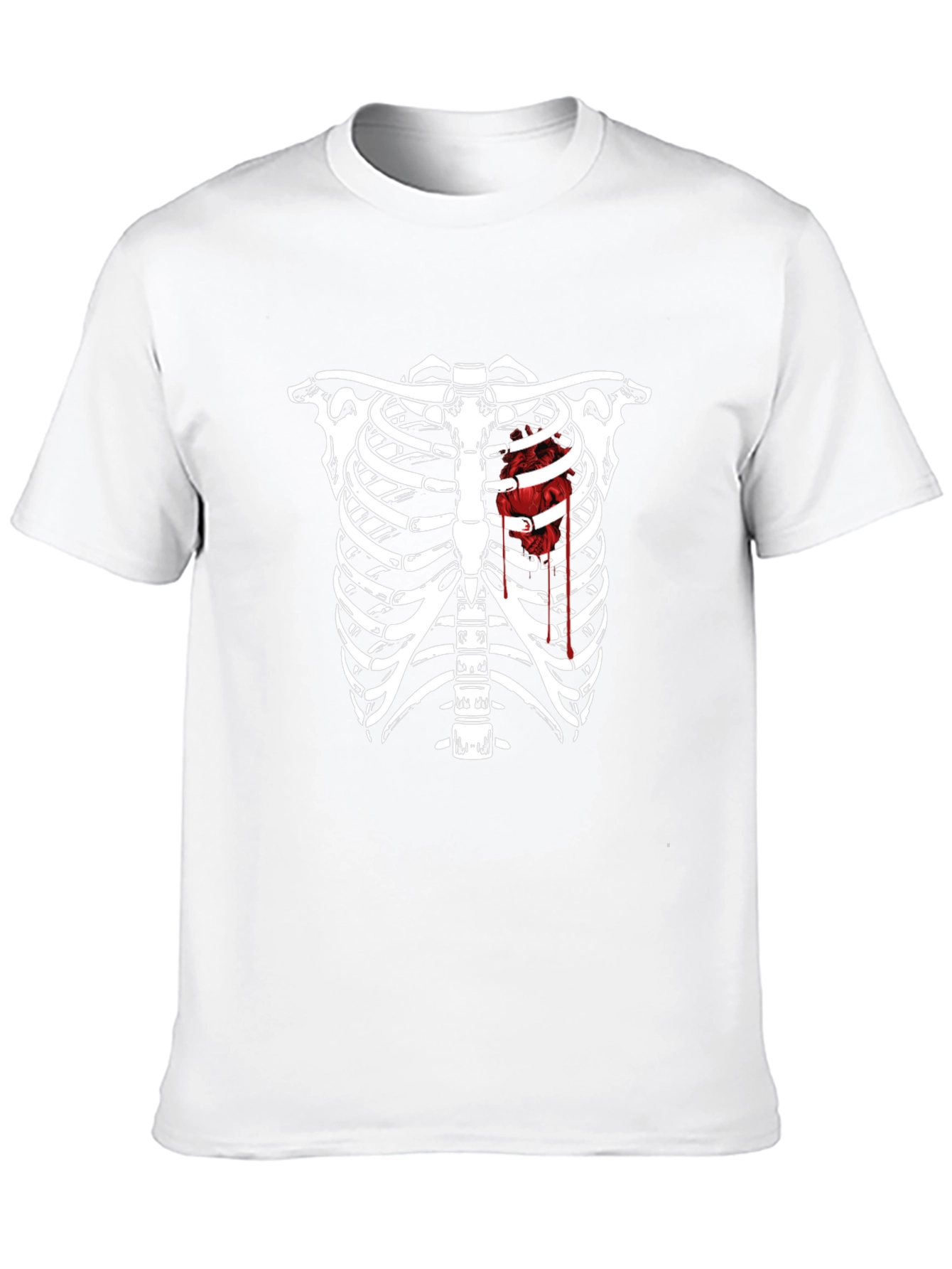 Skeleton Rib Cage Heart Graphic Tee - Black
