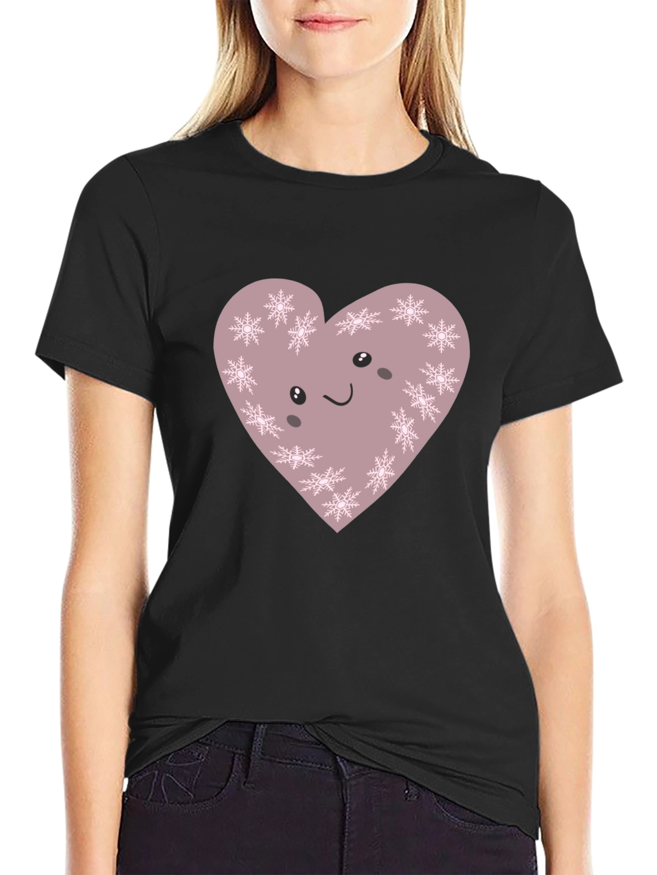 Cute Snowflake Heart Graphic Tee - Soft Cotton Blend