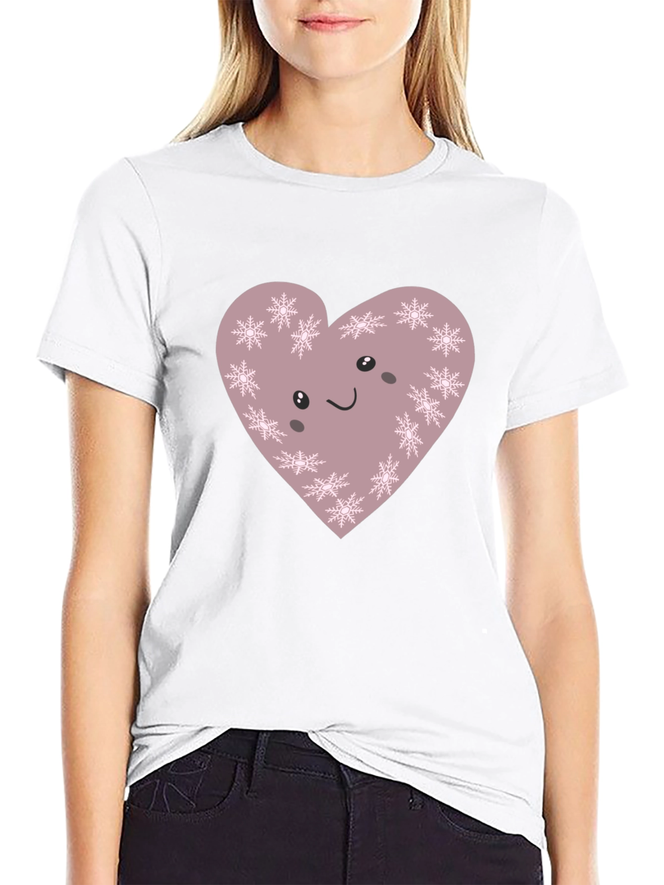 Cute Snowflake Heart Graphic Tee - Soft Cotton Blend