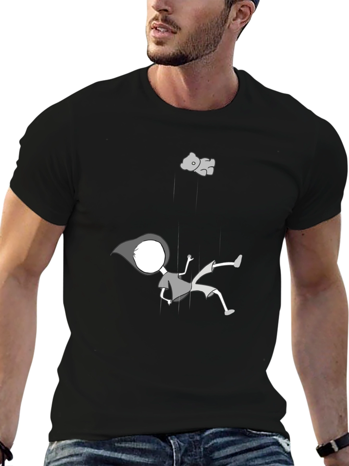 Falling Cartoon Black T-Shirt