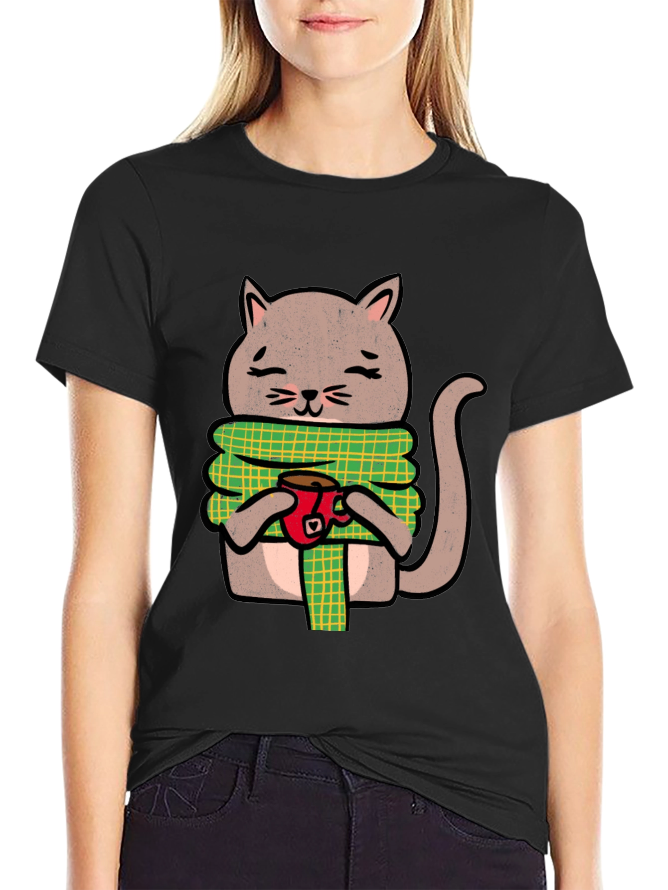 Cozy Cat Coffee T-Shirt - Cute Cartoon Tee
