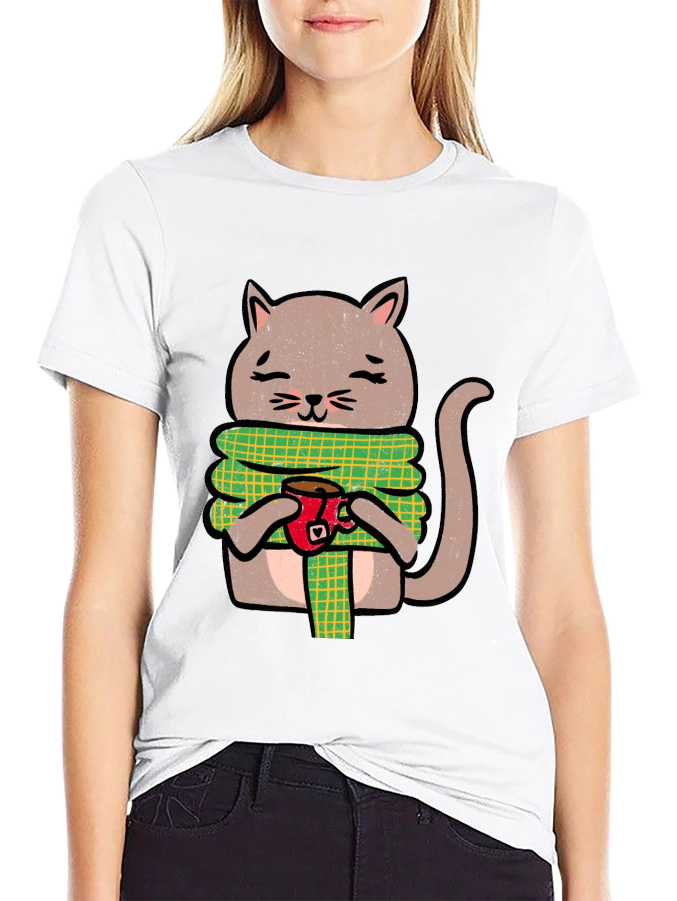 Cozy Cat Coffee T-Shirt - Cute Cartoon Tee