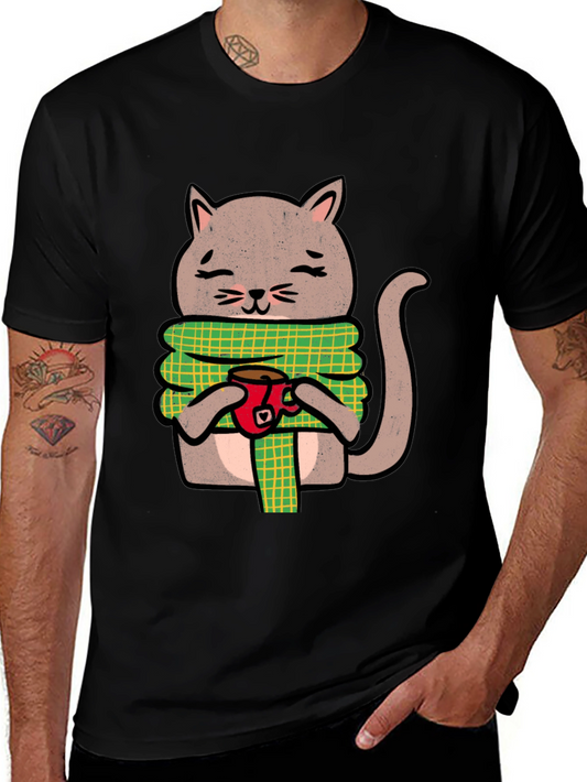 Cozy Cat Coffee T-Shirt - Cute Cartoon Tee