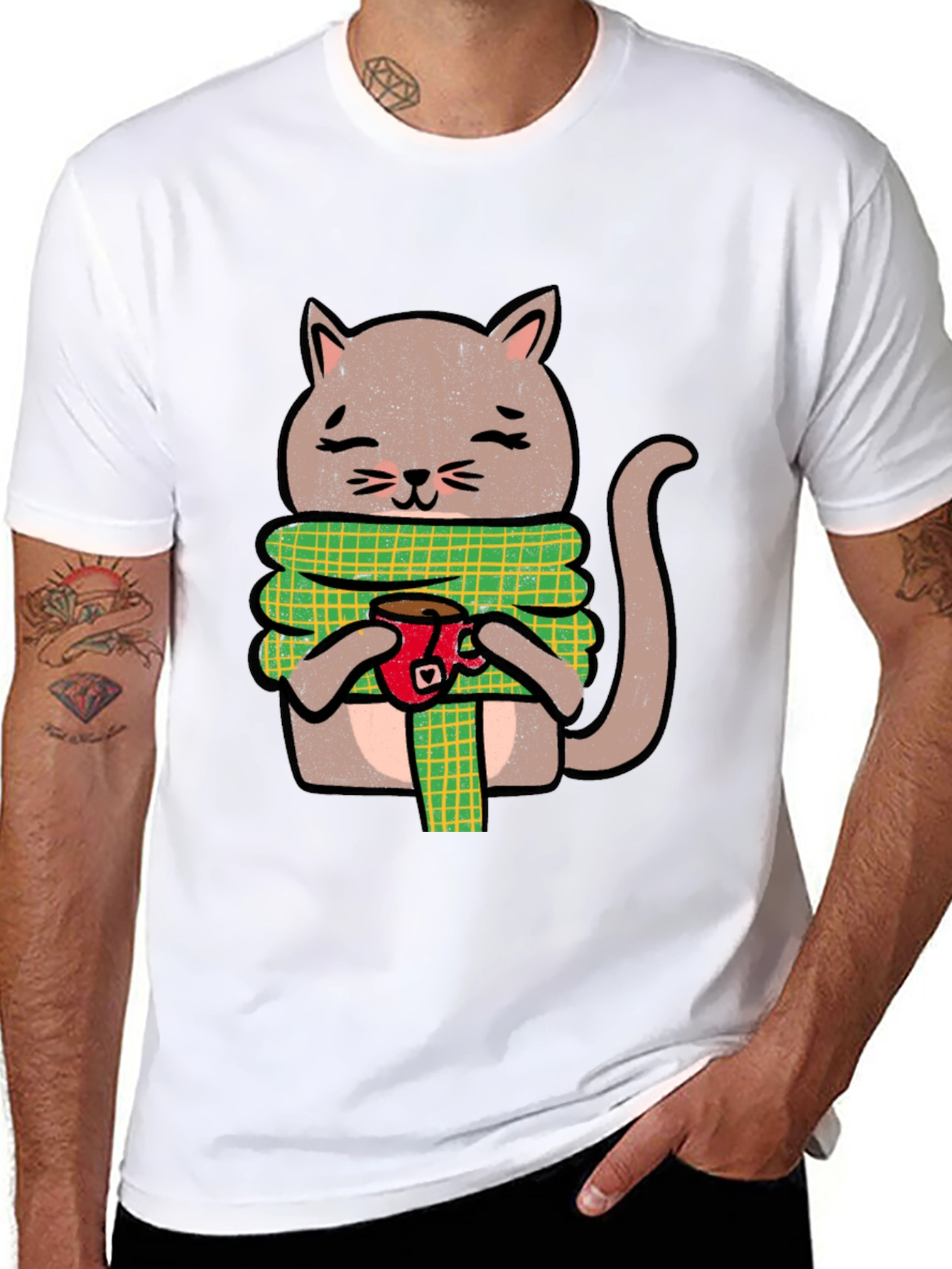 Cozy Cat Coffee T-Shirt - Cute Cartoon Tee