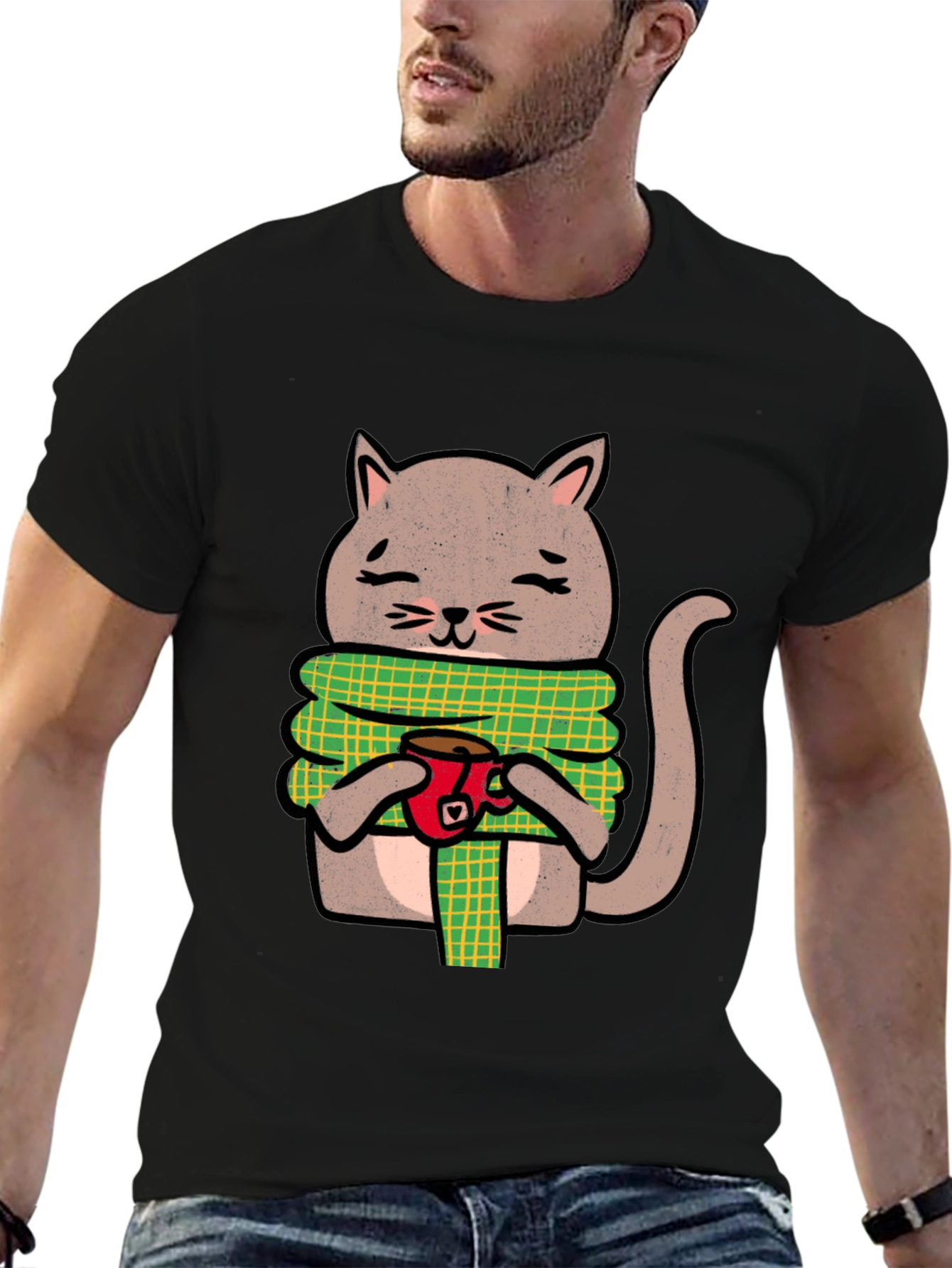 Cozy Cat Coffee T-Shirt - Cute Cartoon Tee