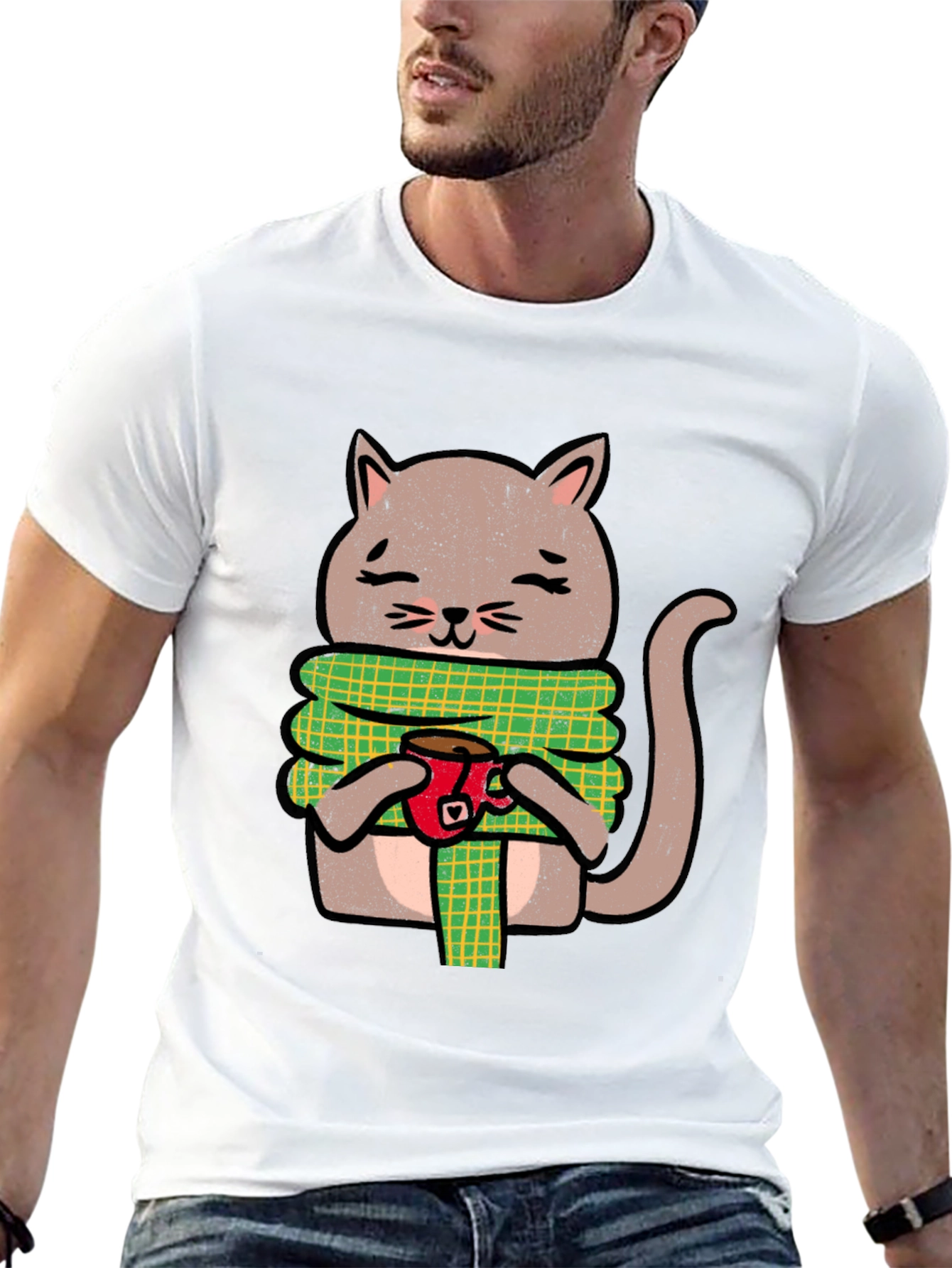 Cozy Cat Coffee T-Shirt - Cute Cartoon Tee