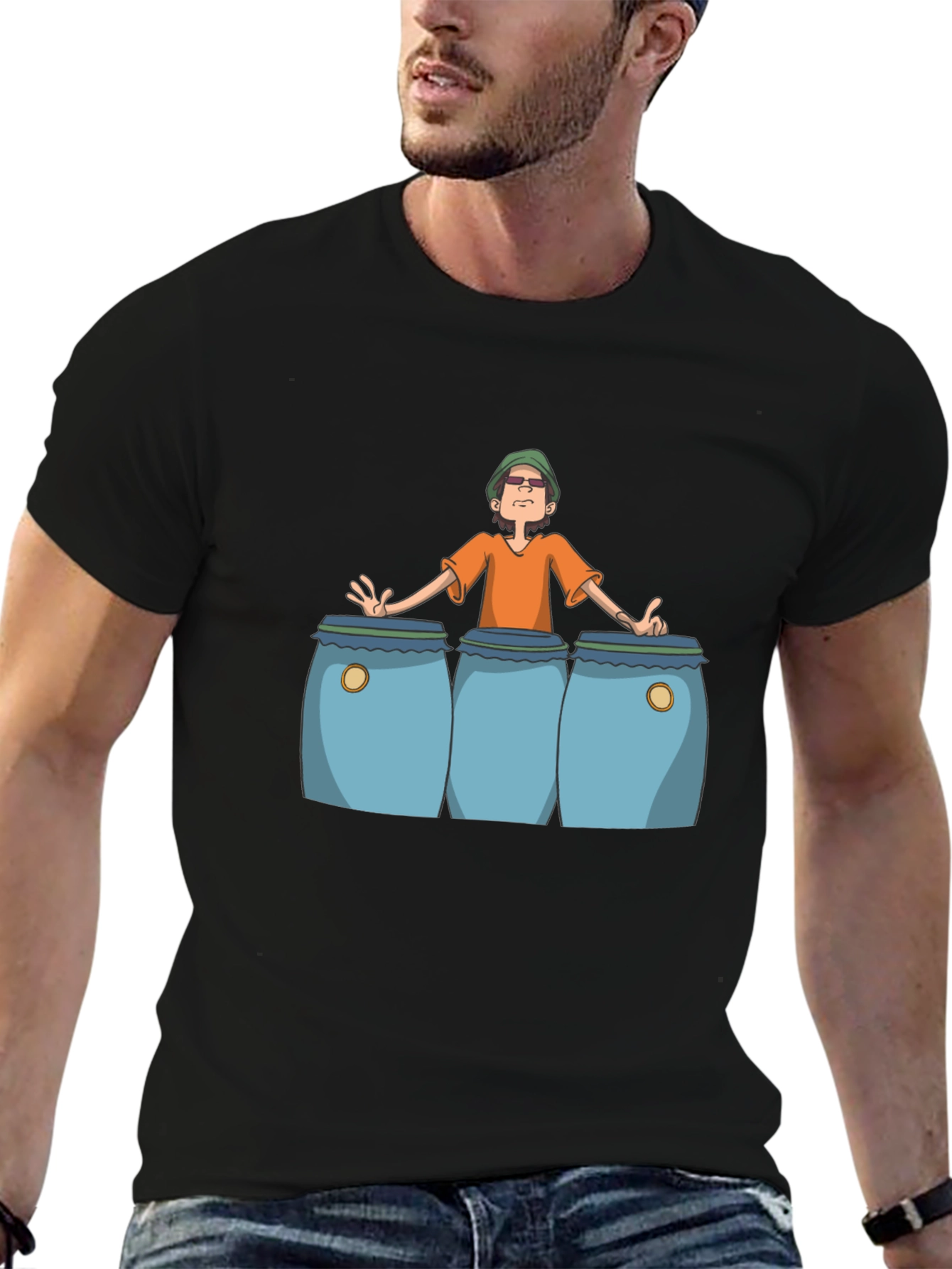 Cartoon Musician Graphic Print T-Shirt