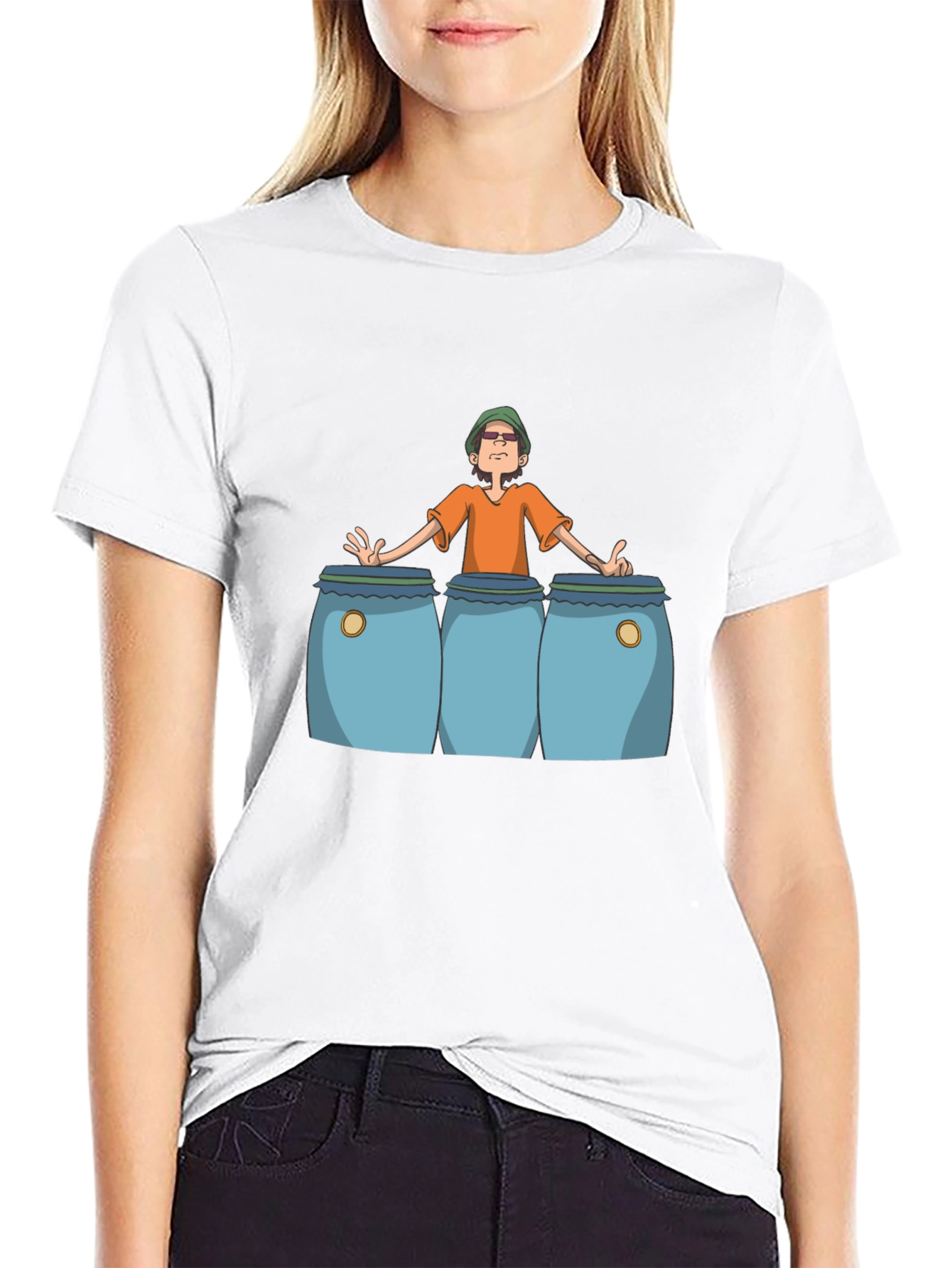 Cartoon Musician Graphic Print T-Shirt