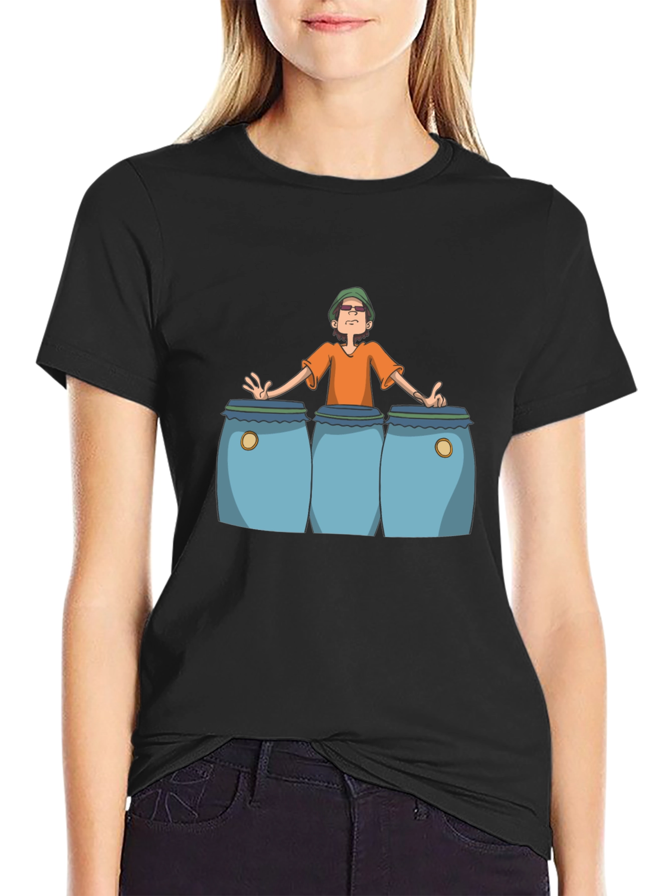 Cartoon Musician Graphic Print T-Shirt