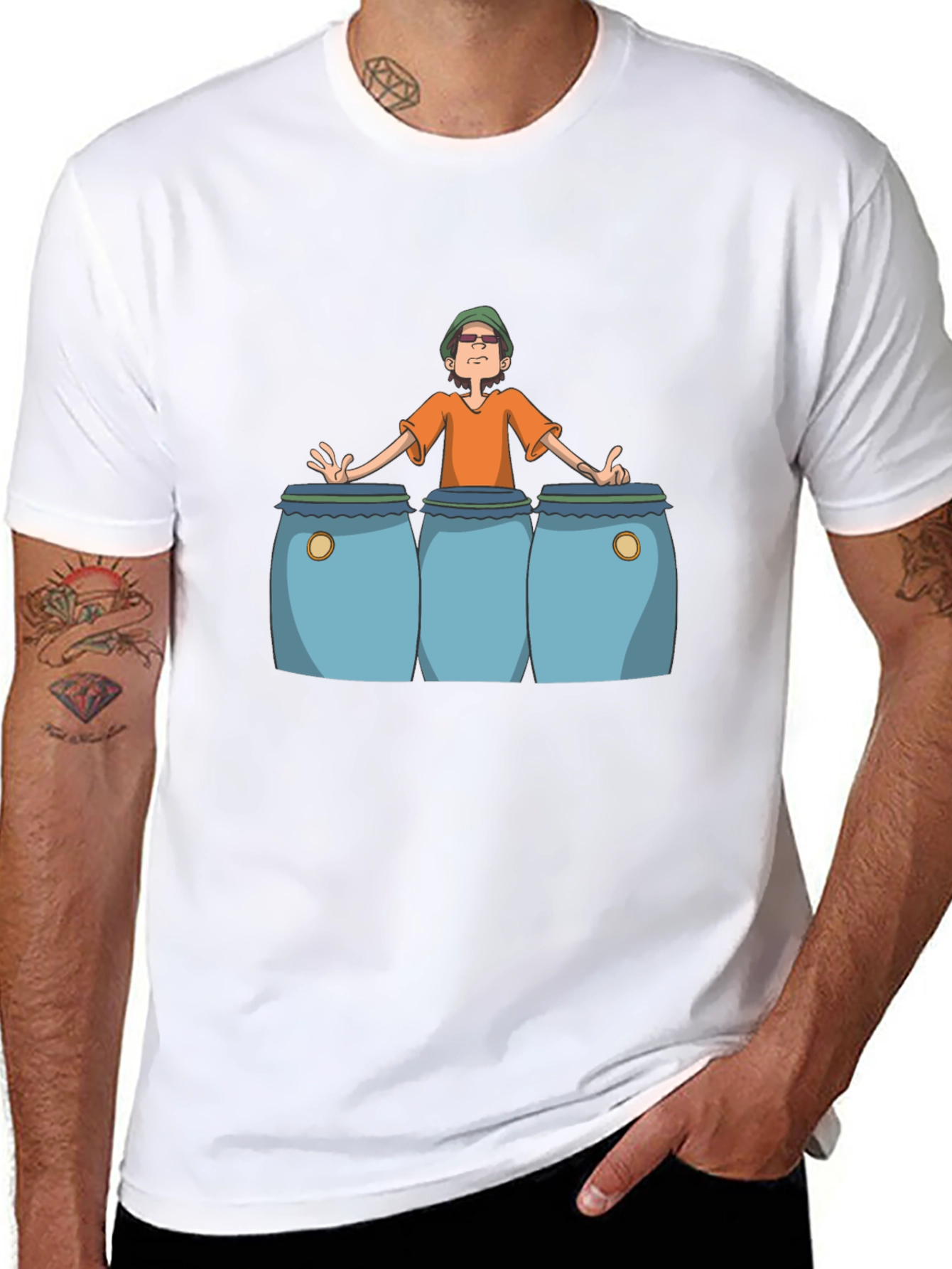 Cartoon Musician Graphic Print T-Shirt