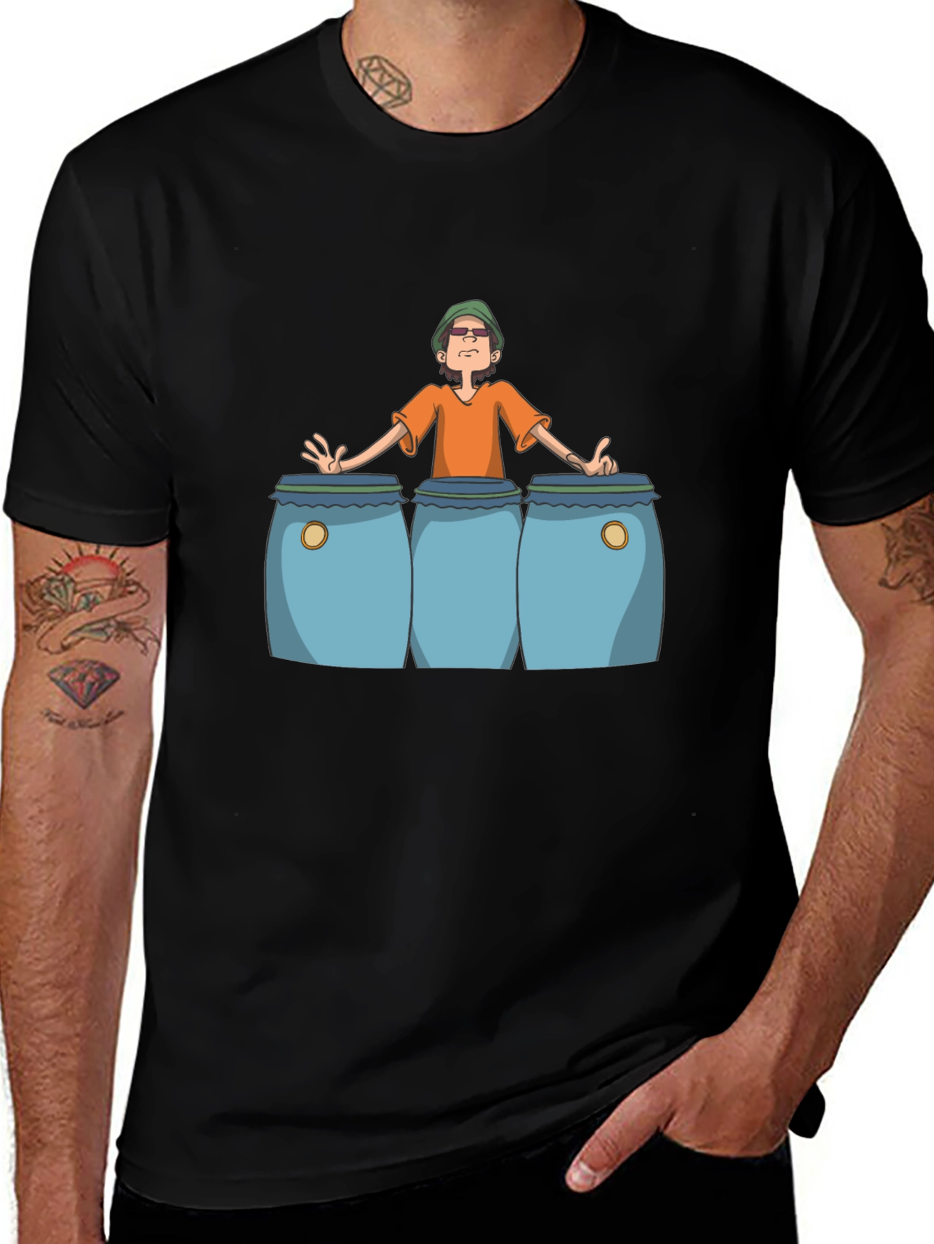 Cartoon Musician Graphic Print T-Shirt