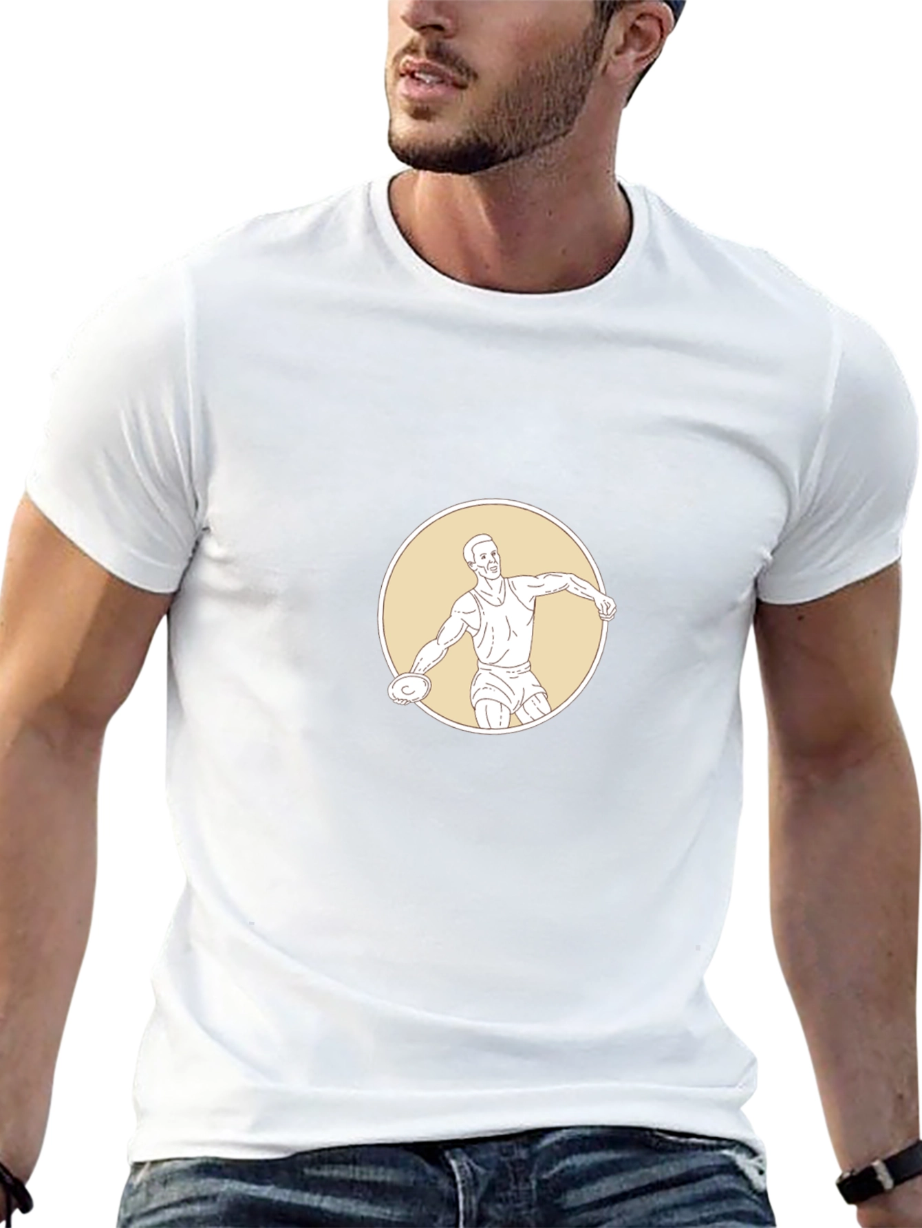 Black T-Shirt with Discus Thrower Graphic