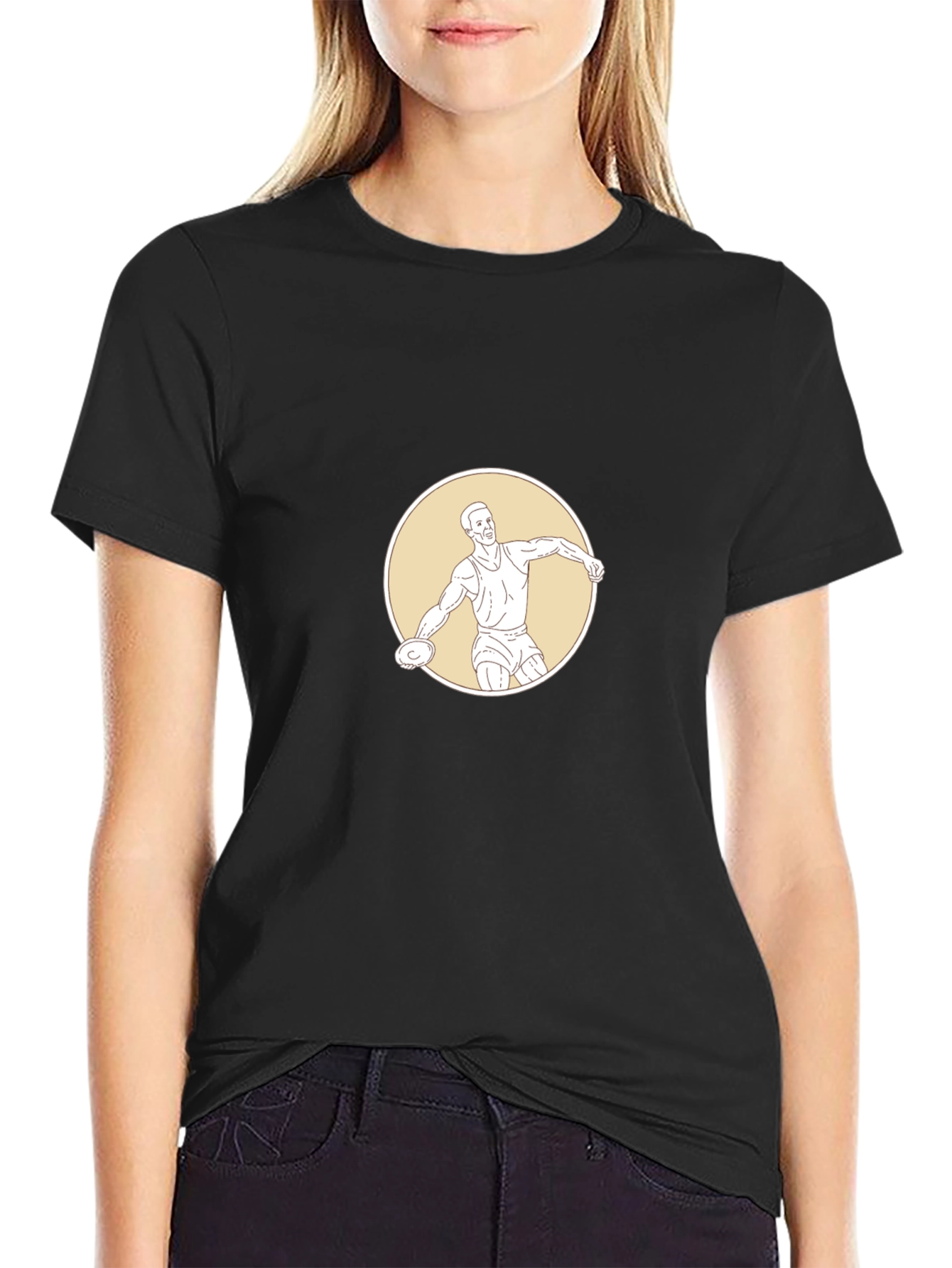 Black T-Shirt with Discus Thrower Graphic