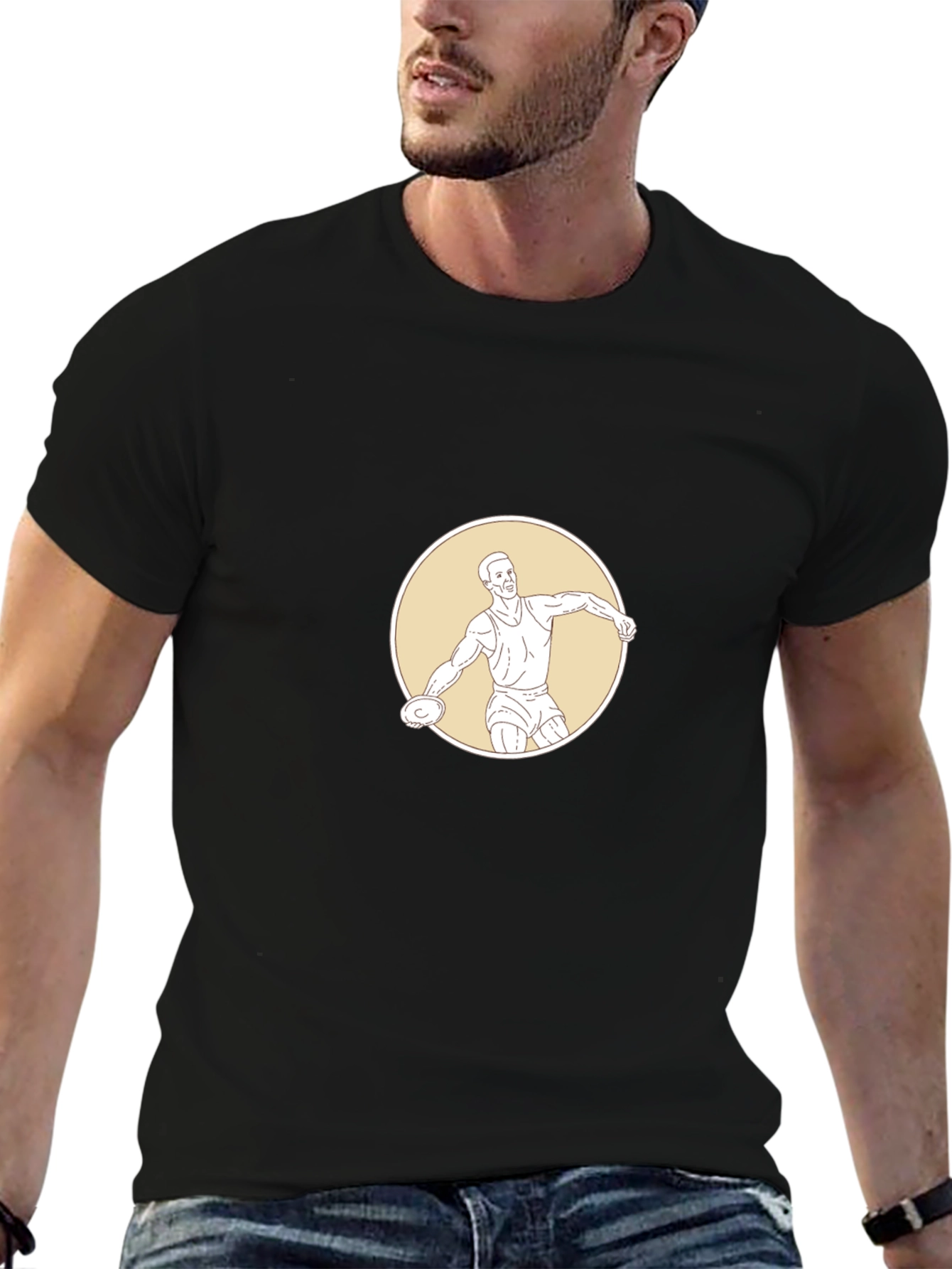 Black T-Shirt with Discus Thrower Graphic
