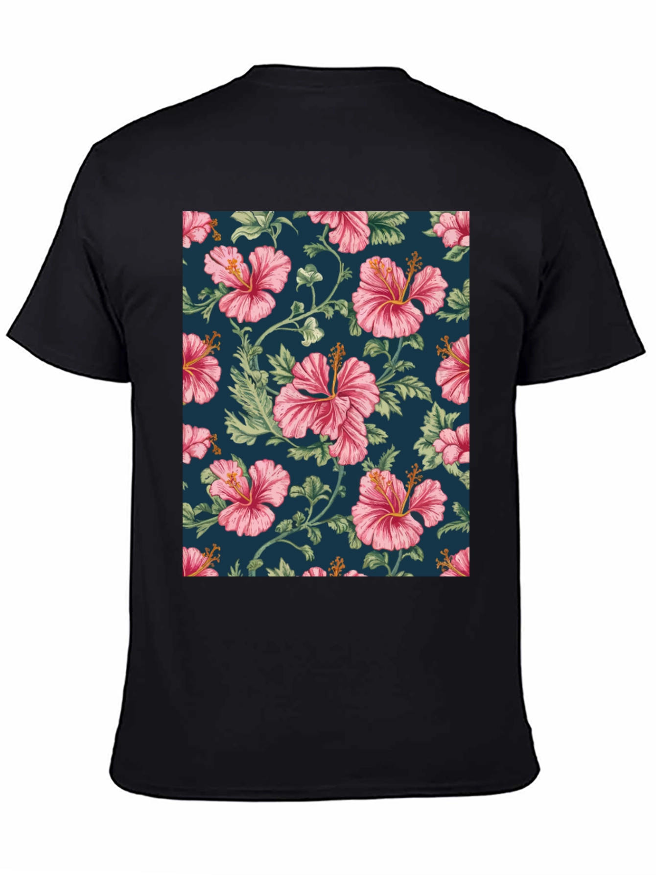 Floral Hibiscus Print Black T-Shirt