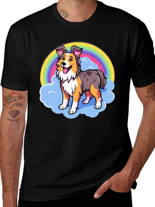 Cute Dog Rainbow Graphic Tee - Unisex Black T-Shirt