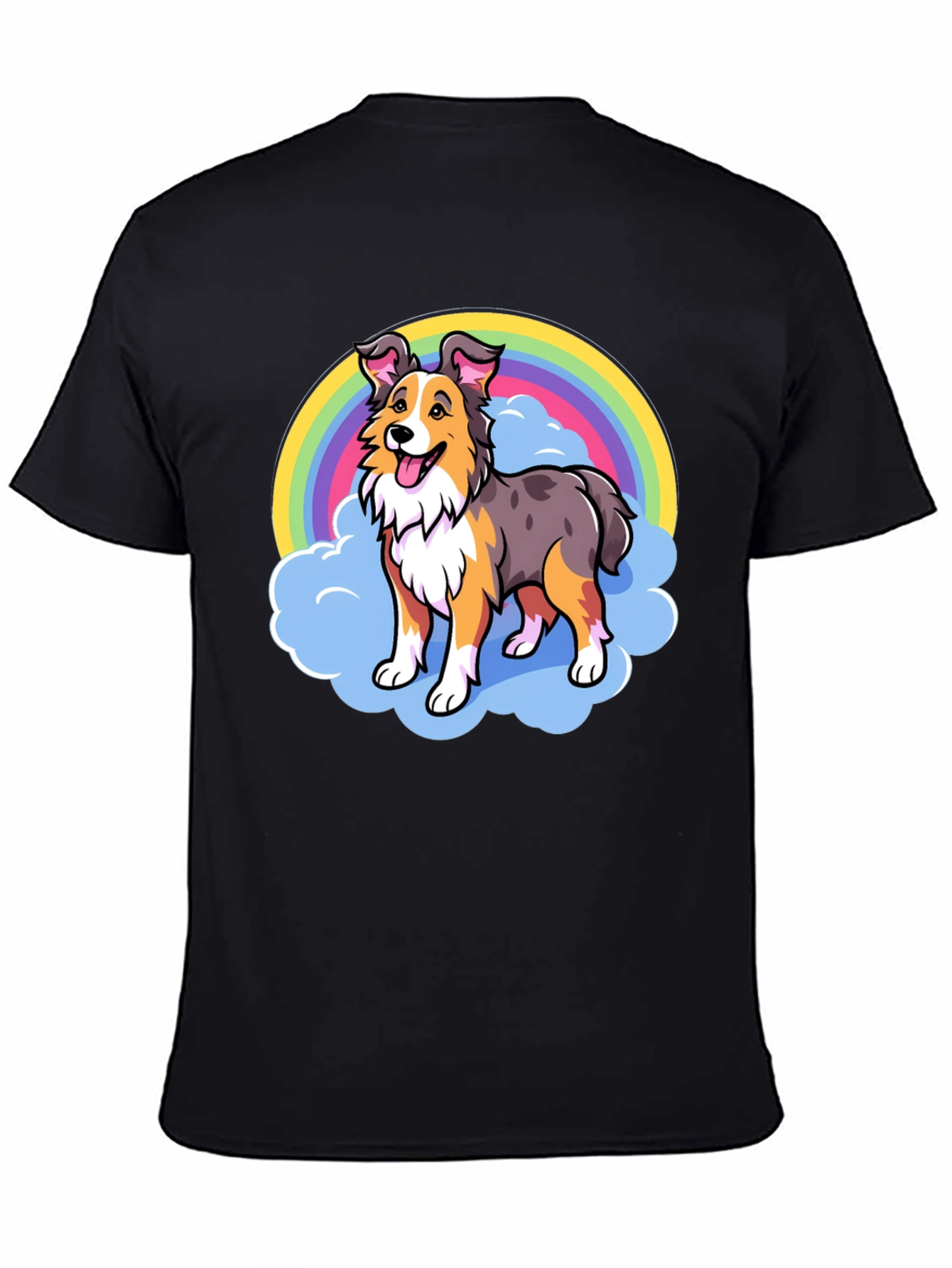 Cute Dog Rainbow Graphic Tee - Unisex Black T-Shirt