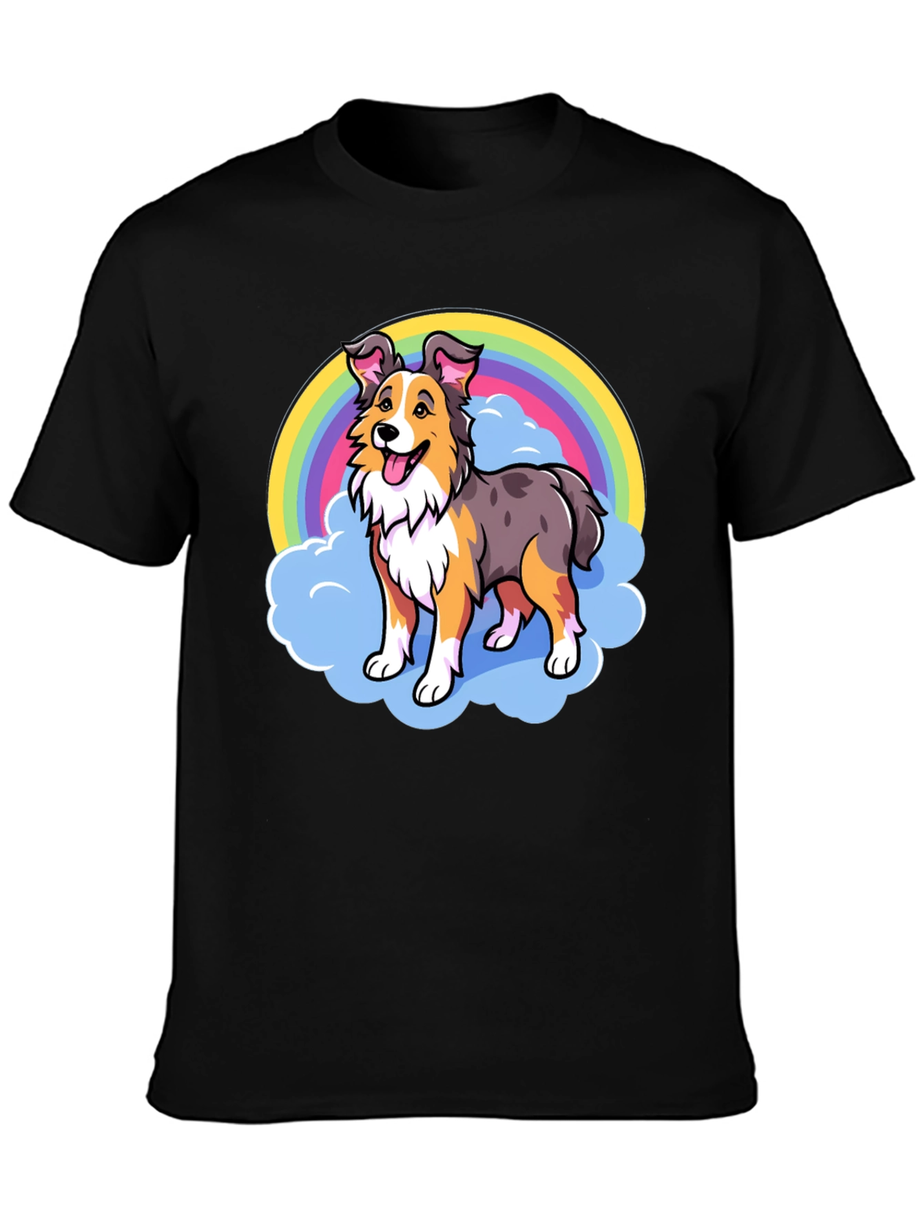 Cute Dog Rainbow Graphic Tee - Unisex Black T-Shirt