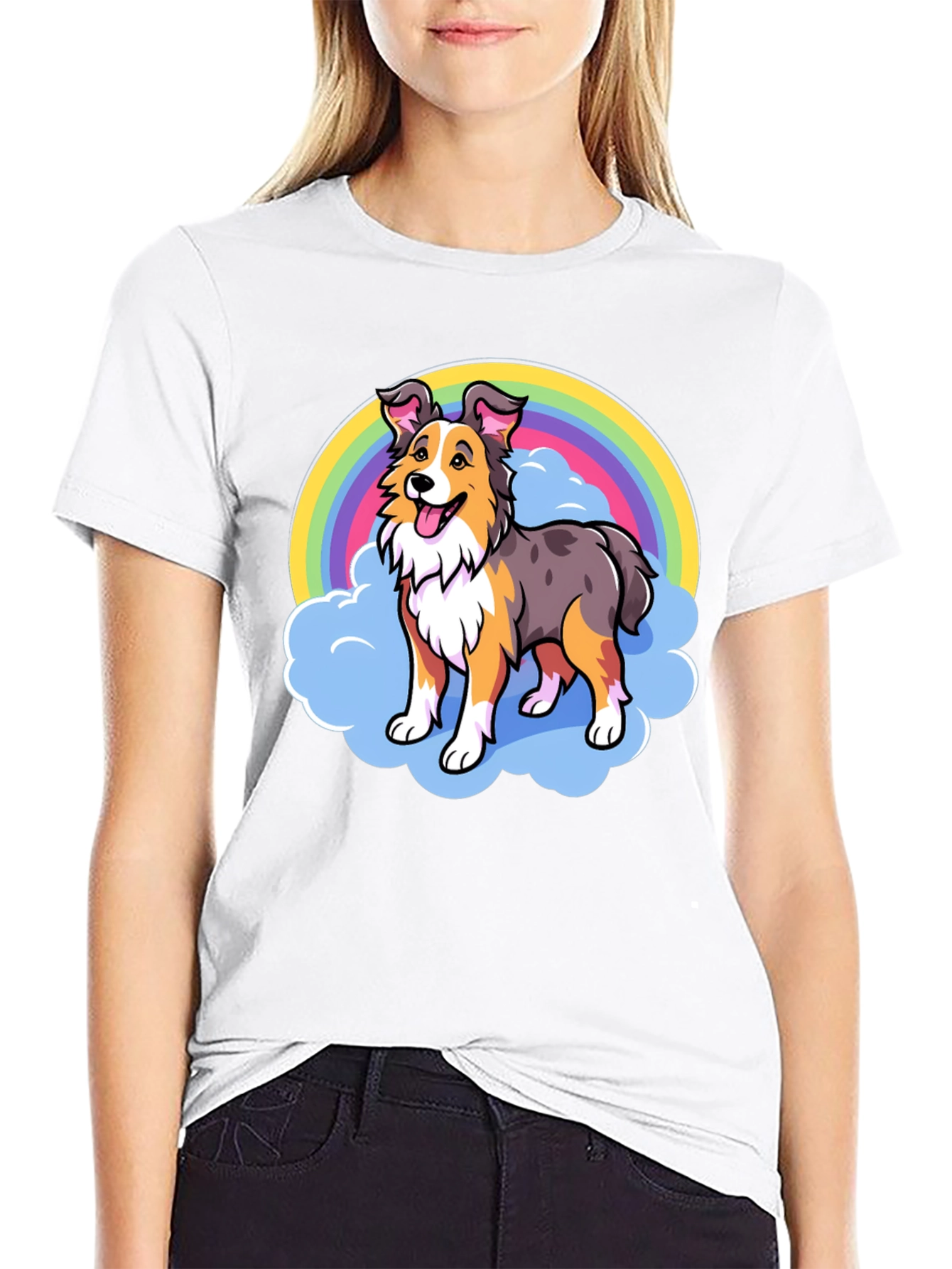Cute Dog Rainbow Graphic Tee - Unisex Black T-Shirt