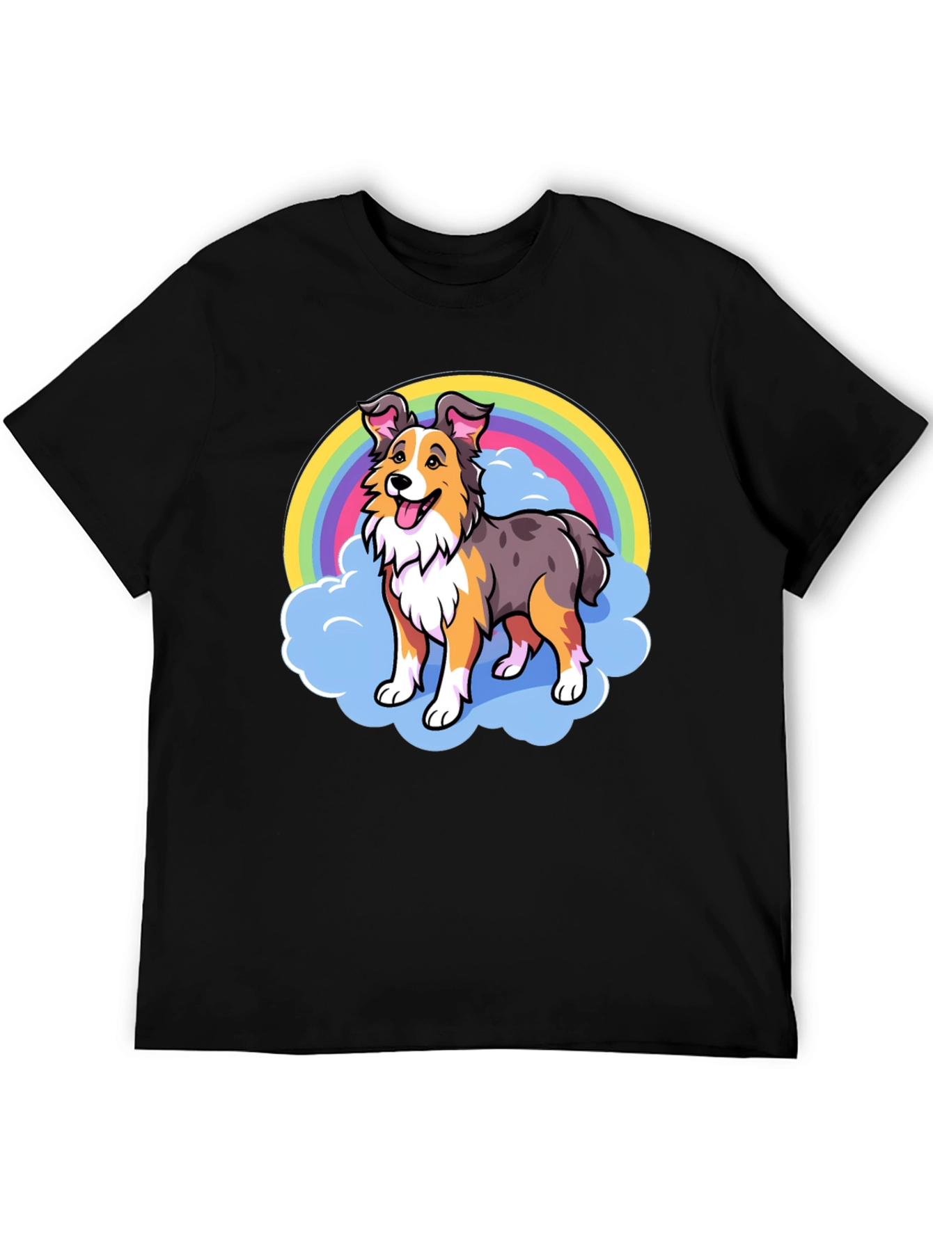 Cute Dog Rainbow Graphic Tee - Unisex Black T-Shirt