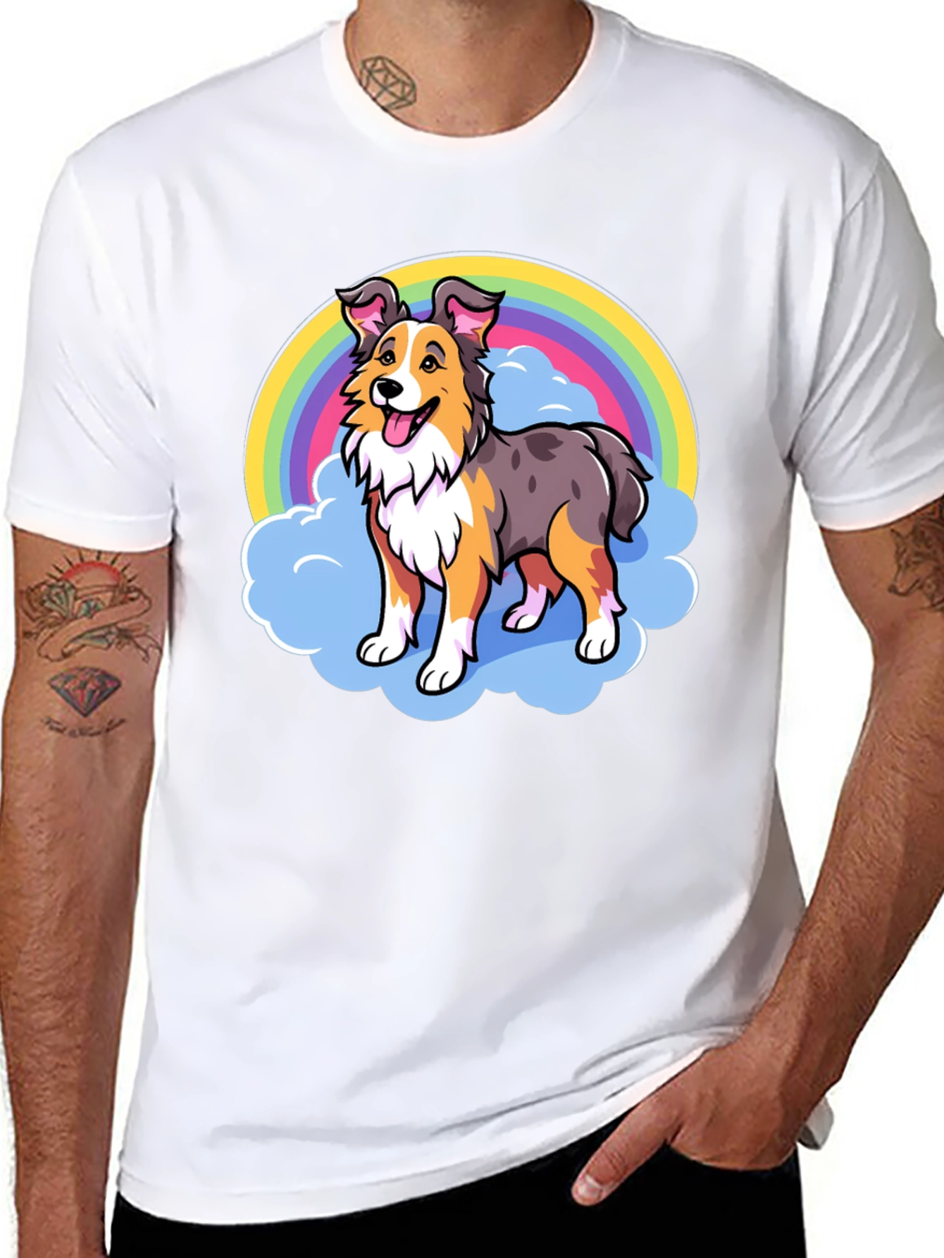 Cute Dog Rainbow Graphic Tee - Unisex Black T-Shirt