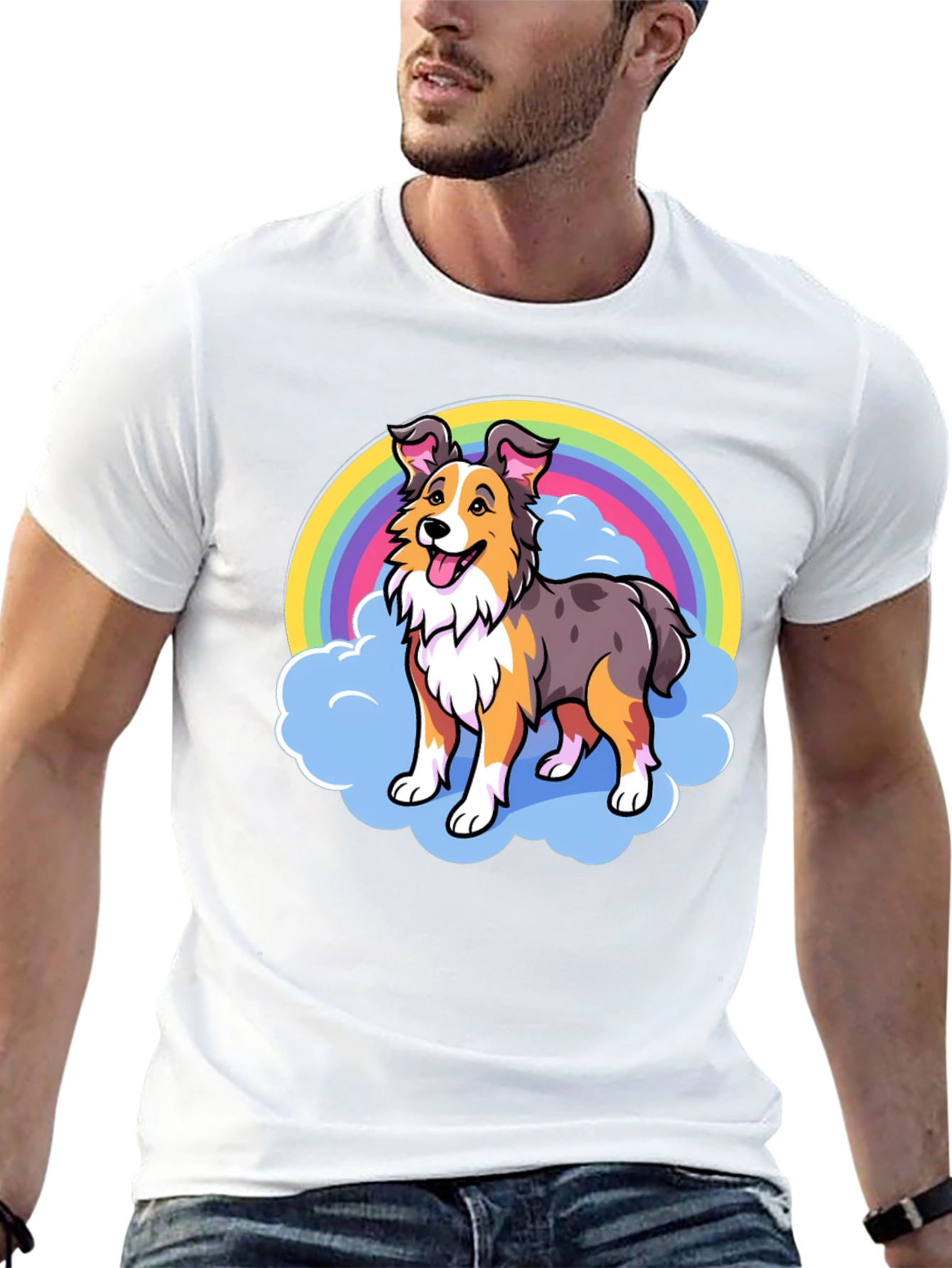 Cute Dog Rainbow Graphic Tee - Unisex Black T-Shirt