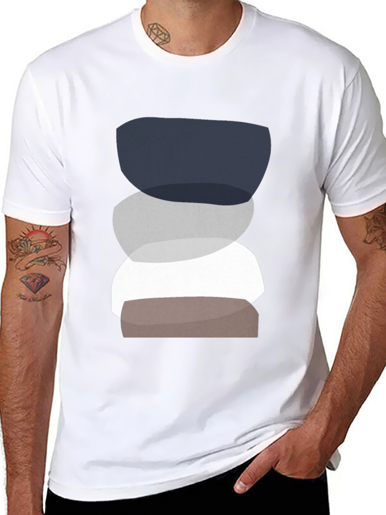 Abstract Stacking Stone Graphic Tee - Modern Casual Shirt