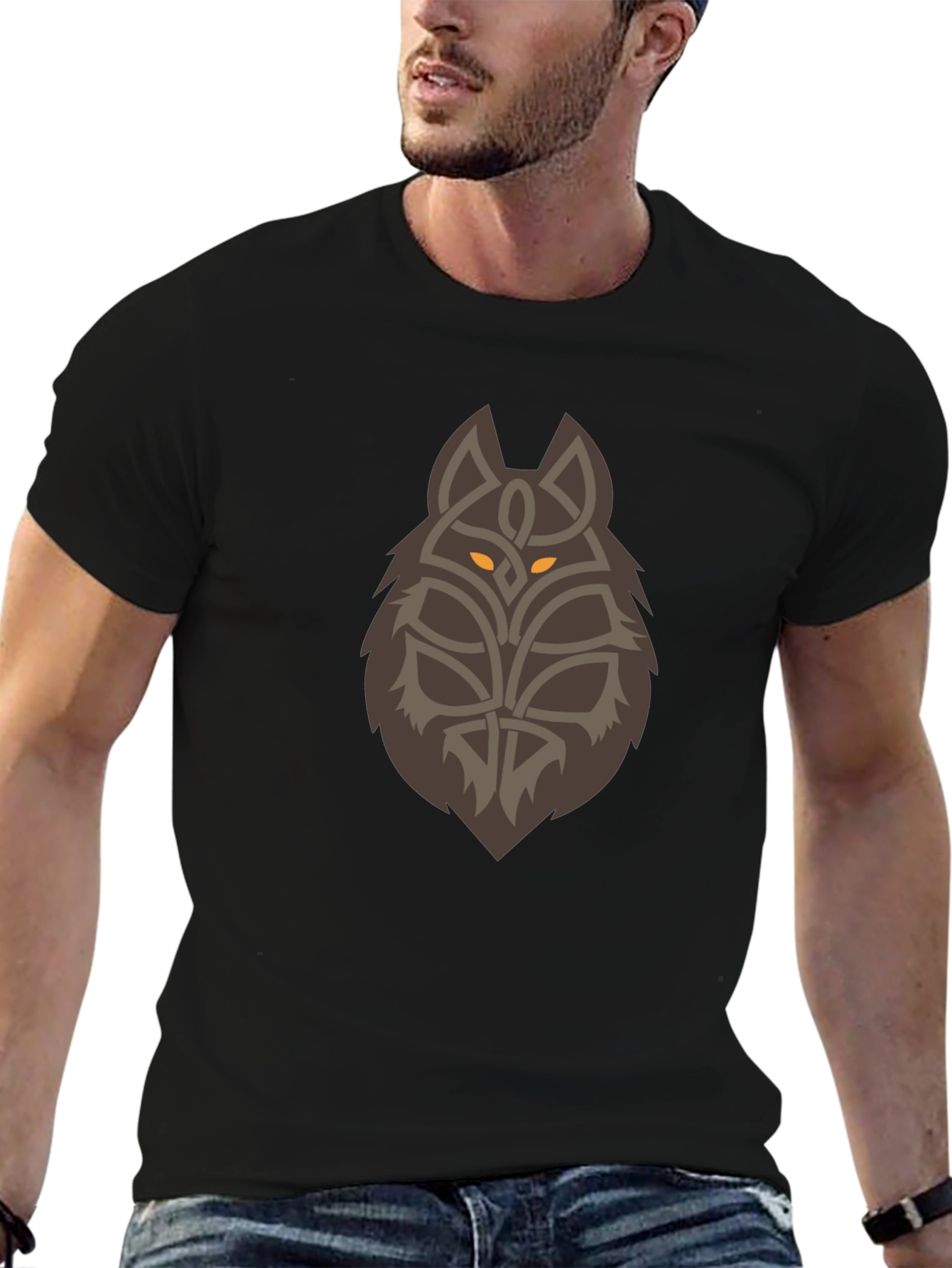 Celtic Wolf Graphic Tee - Black Cotton T-Shirt