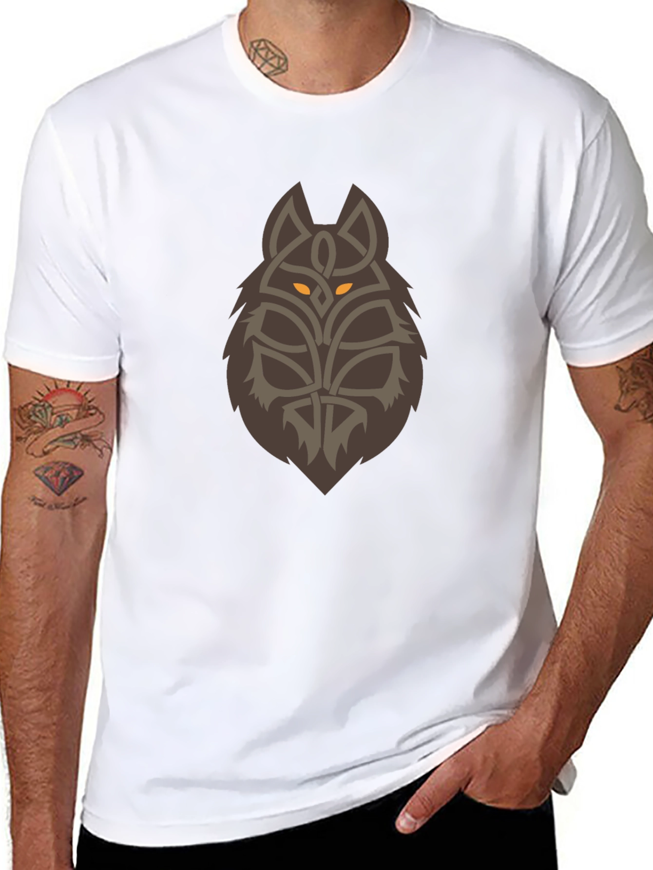 Celtic Wolf Graphic Tee - Black Cotton T-Shirt