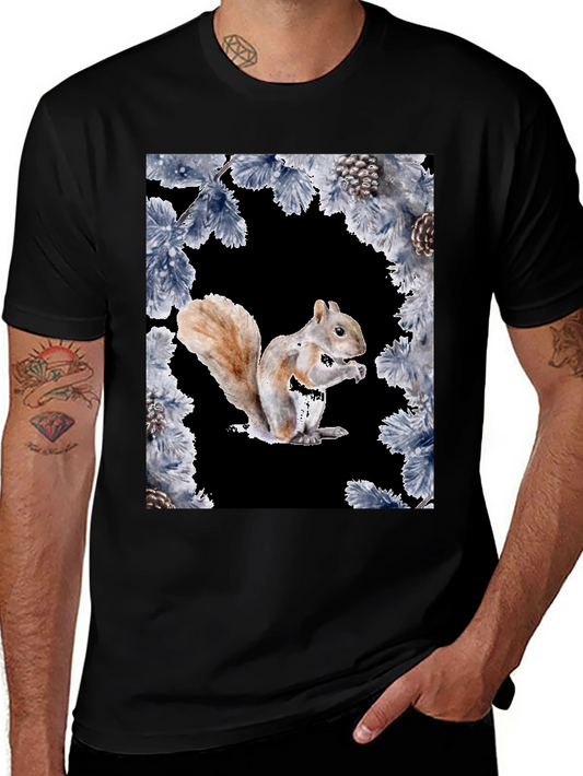 Squirrel & Pine Branch Graphic Tee - Nature Lovers Style