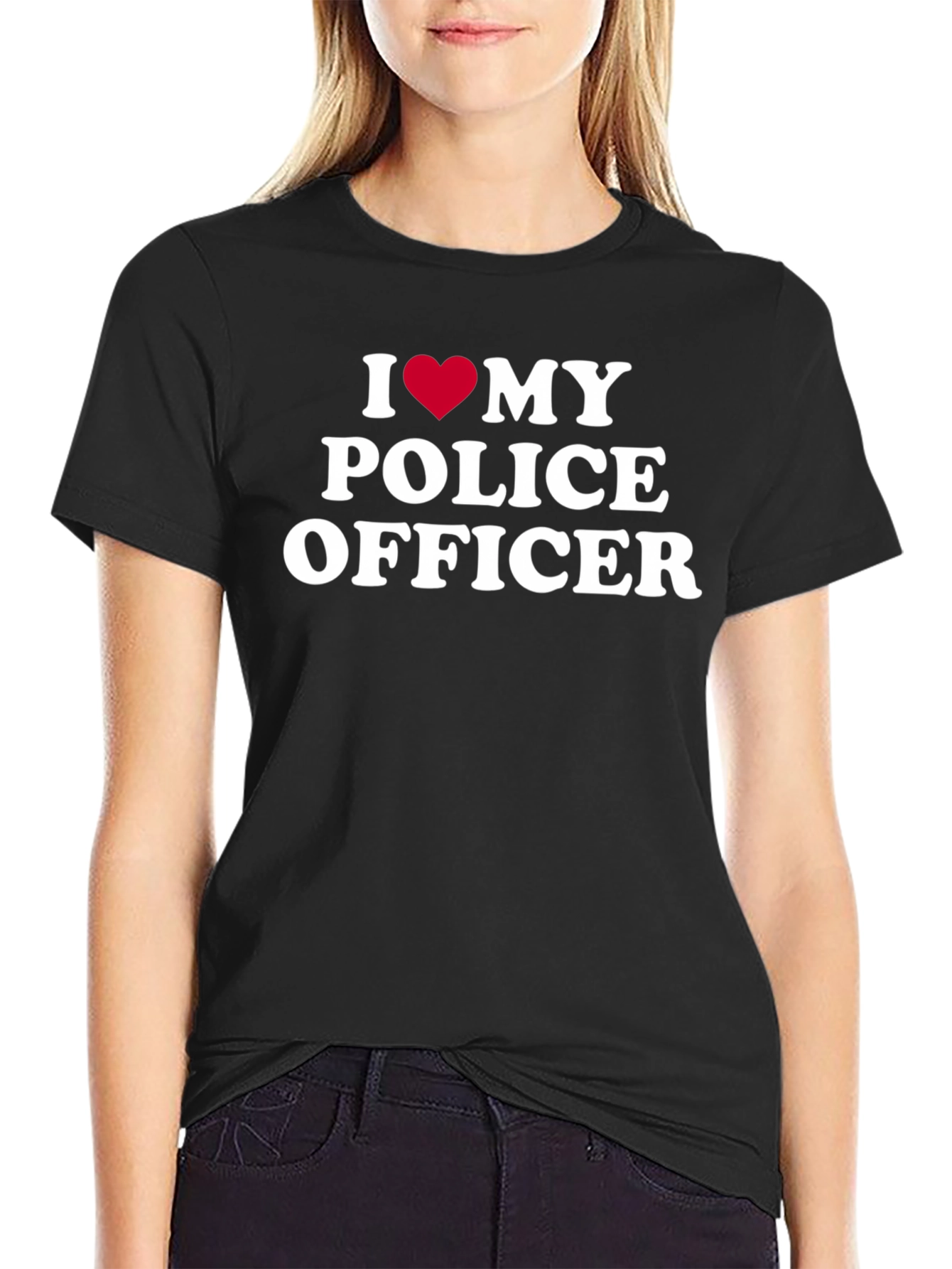 I Heart My Police Officer T-Shirt - Black