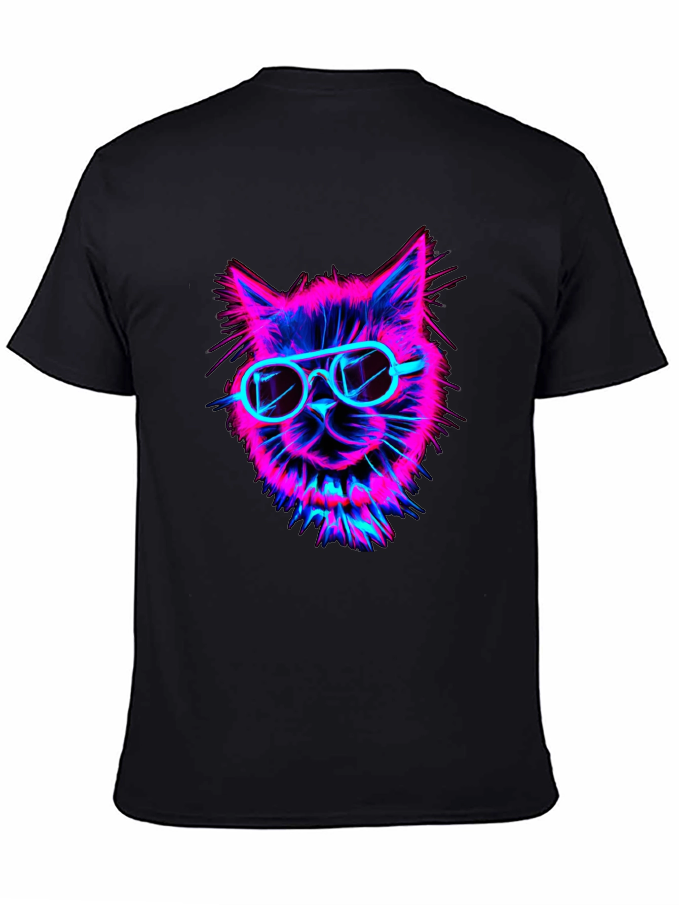 Neon Cat Graphic Black T-Shirt